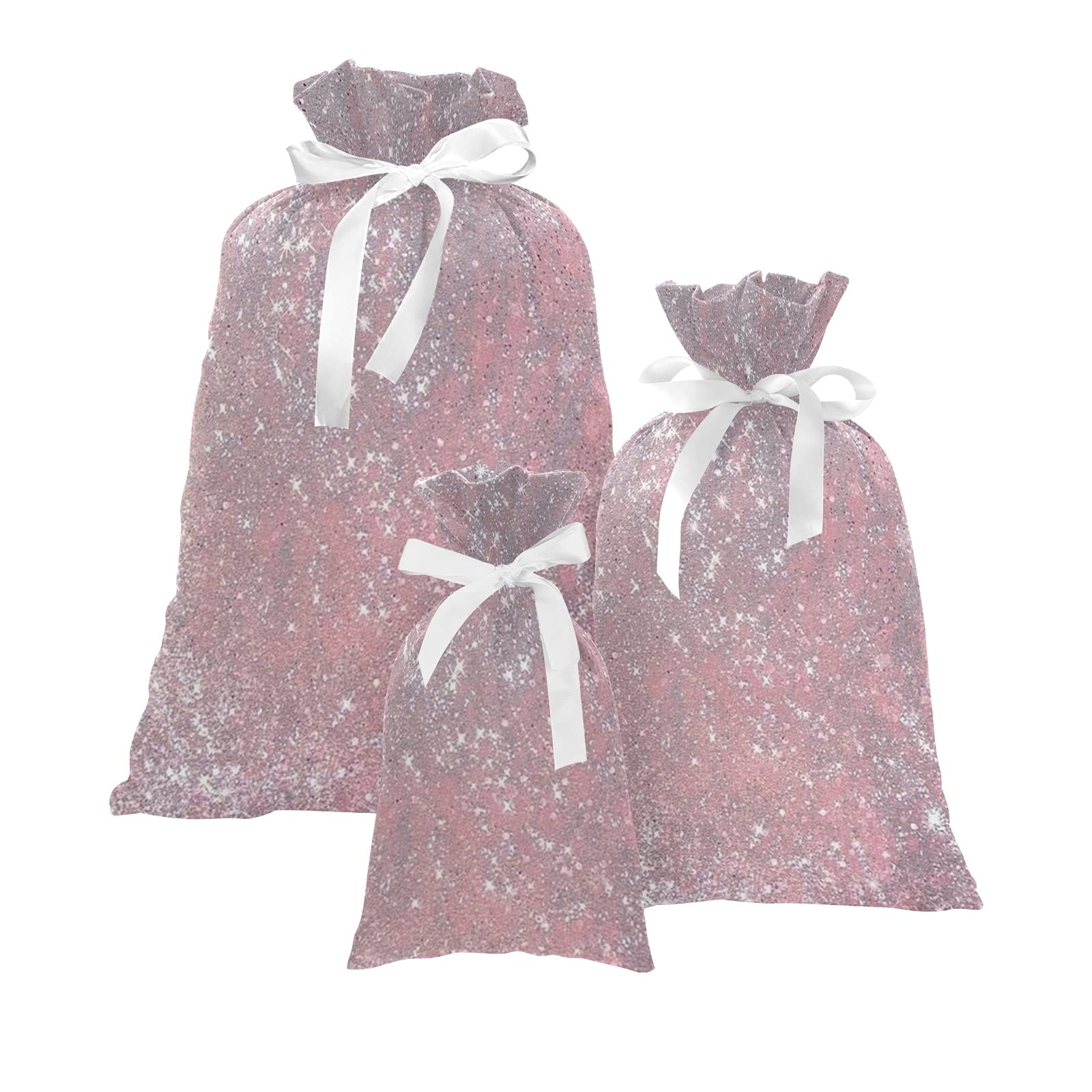 Glitter Print Christmas Gift Bags with Ribbon - 3 Sizes (Small/Medium/Large) for Candy, Toys & Wrapping - Perfect for Women, Men, Kids & Pets (3-Pack) - Great for Holiday Gifts, Birthday Presents & Party Favors