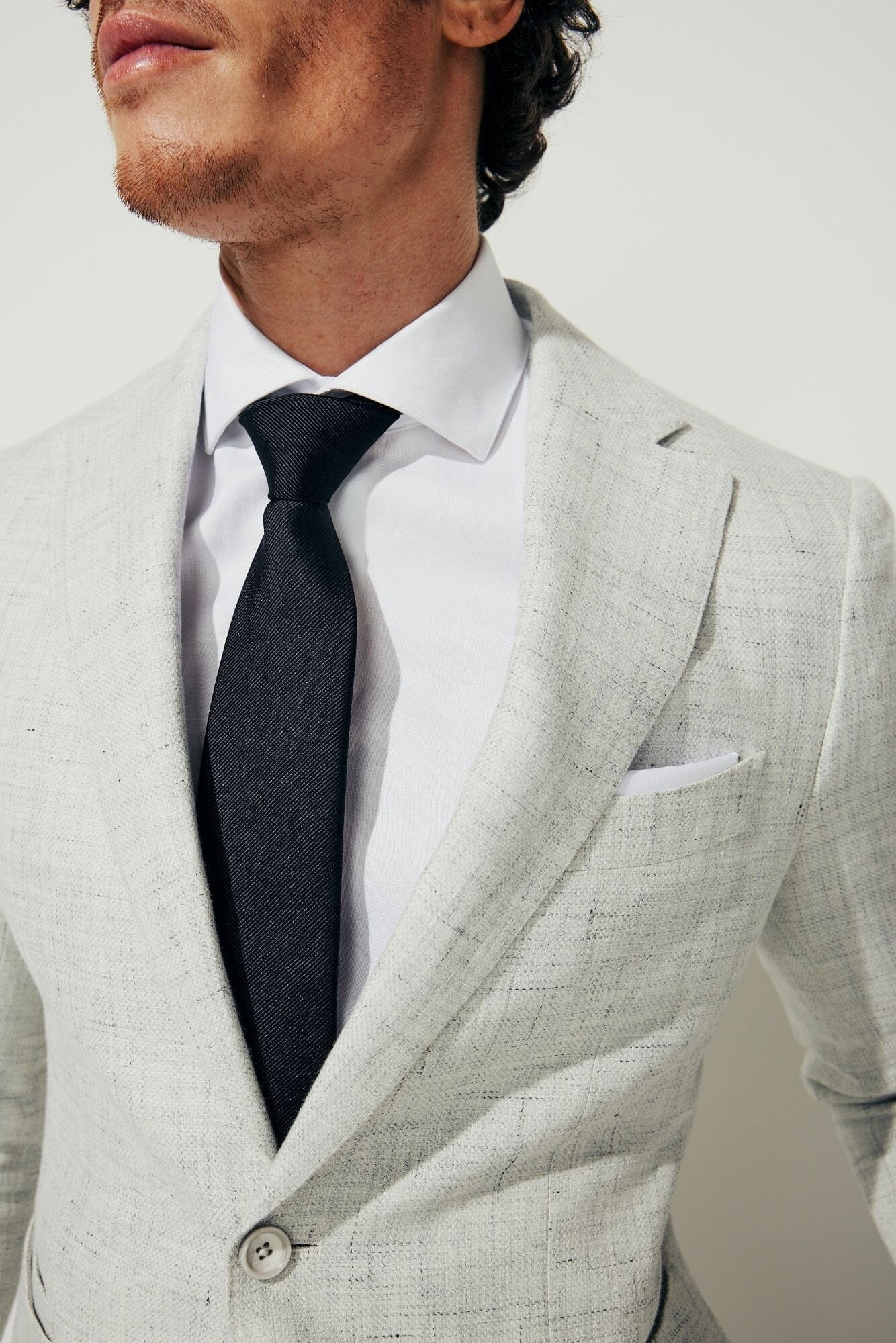 Liam Sports Jacket - White & Light Grey Wool Linen Blend Men's Casual Jacket for Outdoor Activities and Travel | Lightweight Breathable Comfort