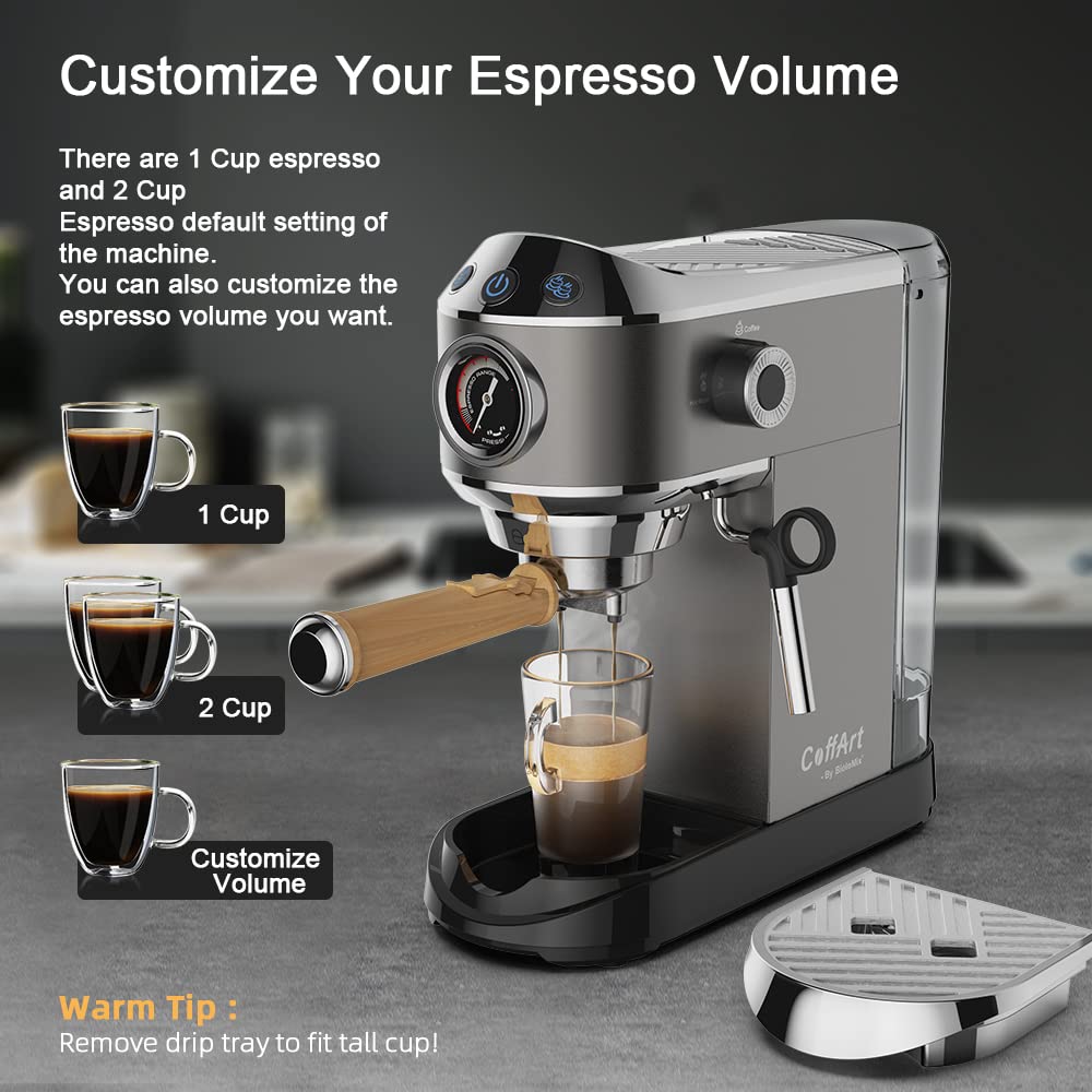 Biolomix 20 Bar Espresso Coffee Maker Machine with Milk Frother Wand - Professional Espresso, Cappuccino, Latte & Mocha Maker (CM7008) - Includes Coffee Tamper & Tamping Mat - Perfect for Home Baristas & Coffee Lovers