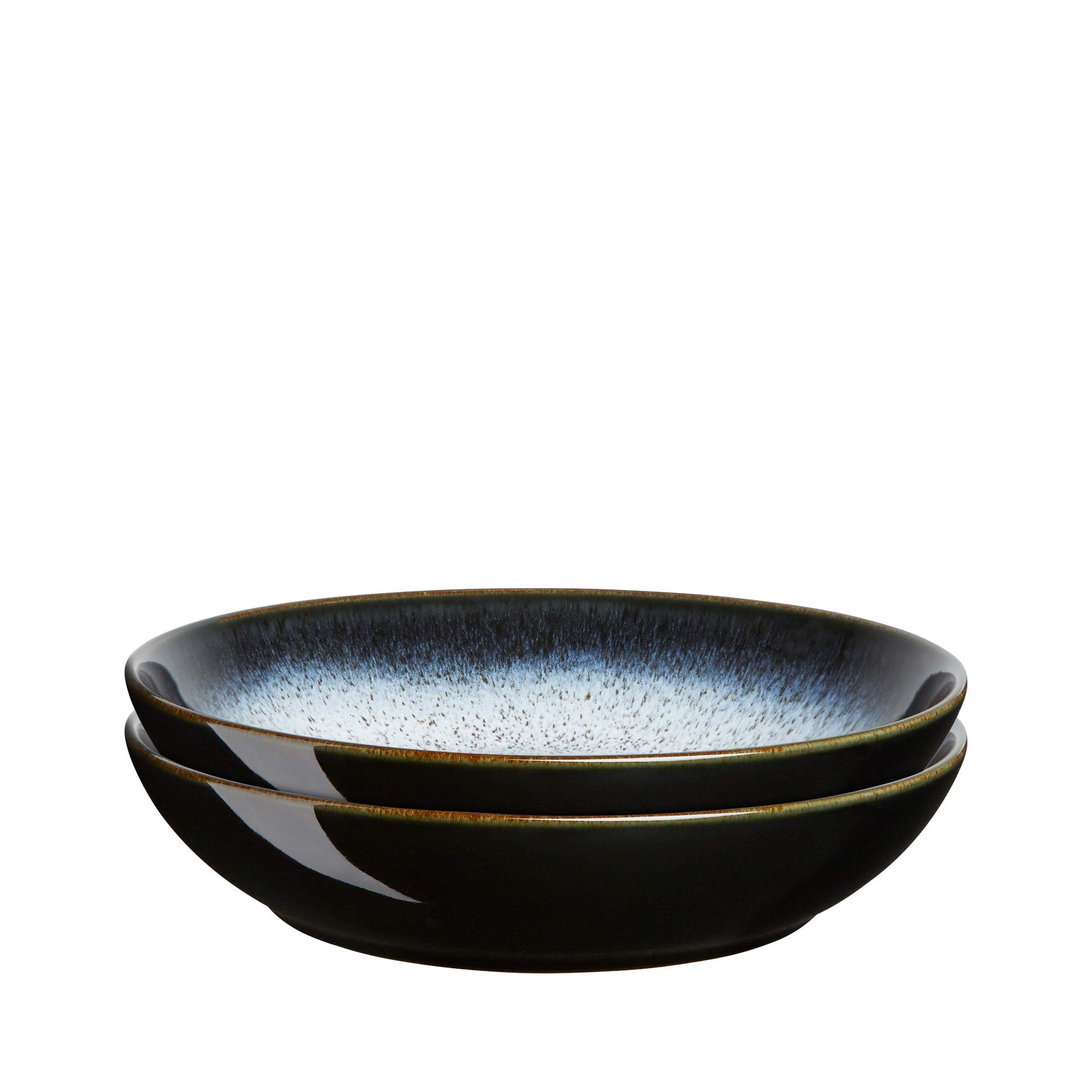 Denby Halo Pasta Bowls Set of 2 - 1050ml Black & Grey Ceramic Stoneware - Dishwasher & Microwave Safe - Chip & Crack Resistant - Perfect for Italian Pasta, Salads, Soups & Home Dining