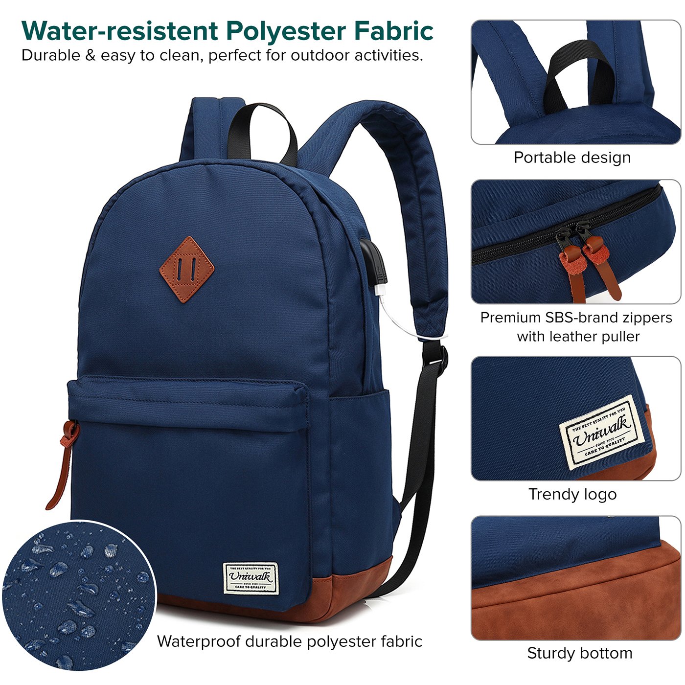 Water-Resistant College Backpack with USB Charging Port & Anti-Theft Design - Slim Laptop Backpack for Men & Women Fits 14-15 Inch MacBook/Computer - Perfect for School, Travel & Commuting - Blue