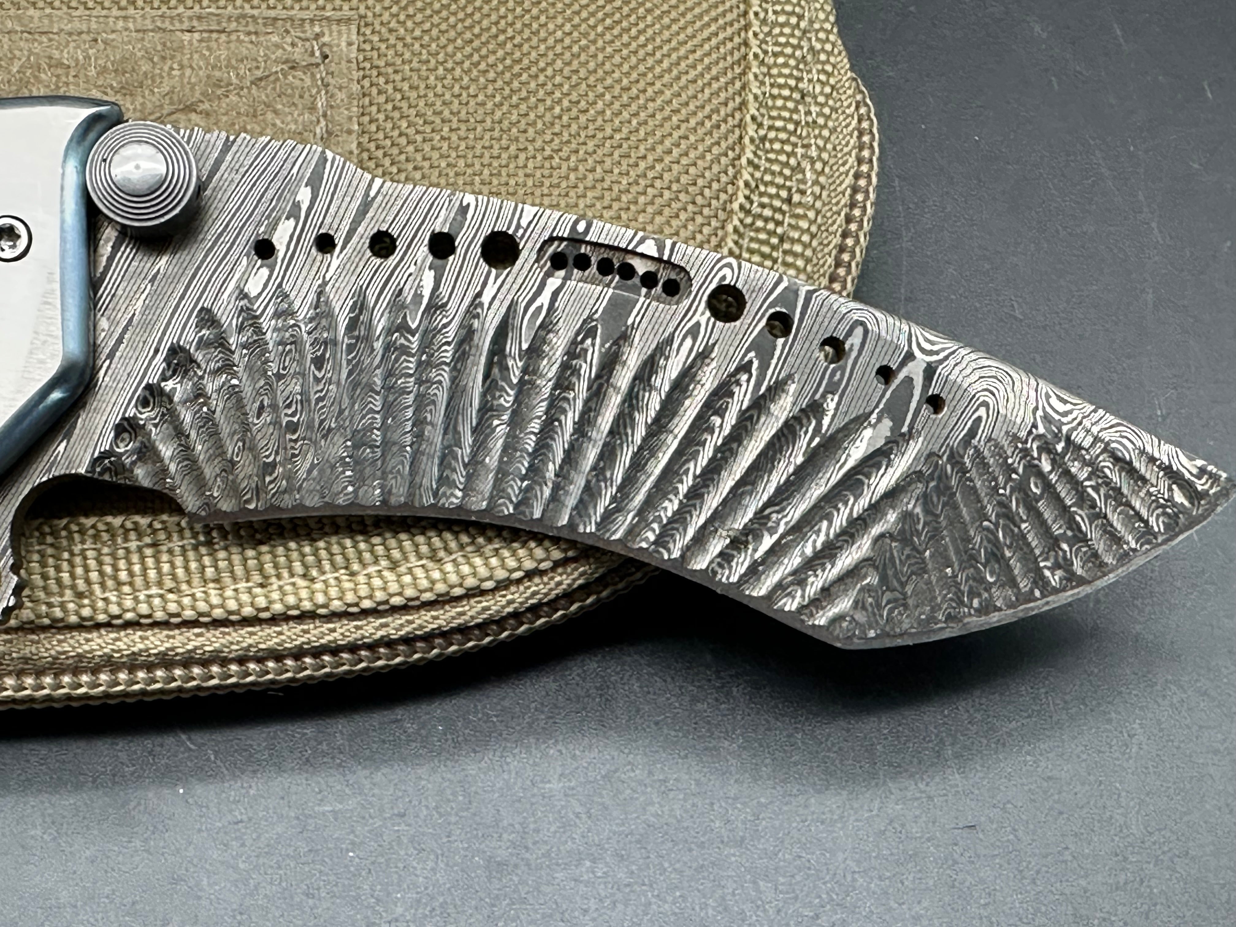 Darrel Ralph Custom Gunhammer Knife - Handcrafted Milled Damascus Steel Blade with Anodized Titanium Handle & Damascus Inlay | Tactical EDC, Outdoor Survival, Hunting, and Collector's Knife