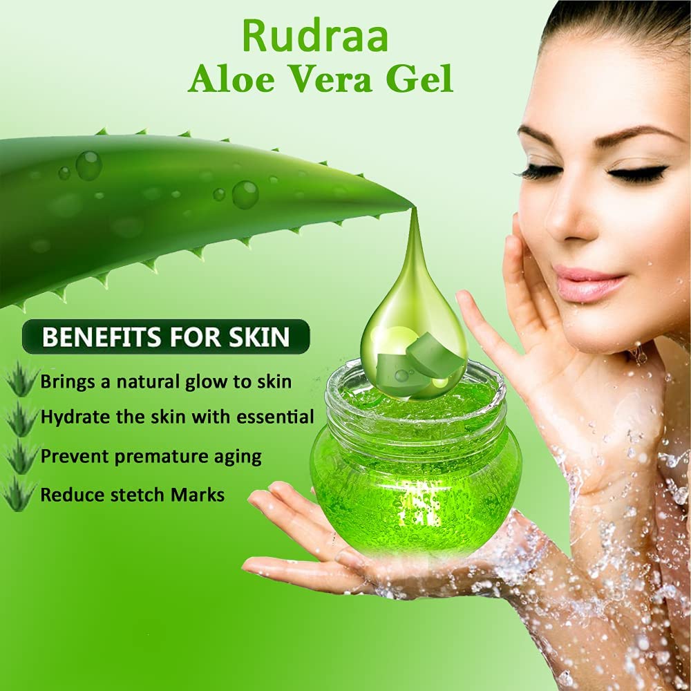 Rudraa Aloe Vera & Neem Extract Skin Gel for Face & Hair | Hydrating, Moisturizing, Soothing Gel for Dry Skin & Scalp Care | 120g Multipurpose Beauty Gel for Sunburn Relief, Hair Growth & Daily Skincare