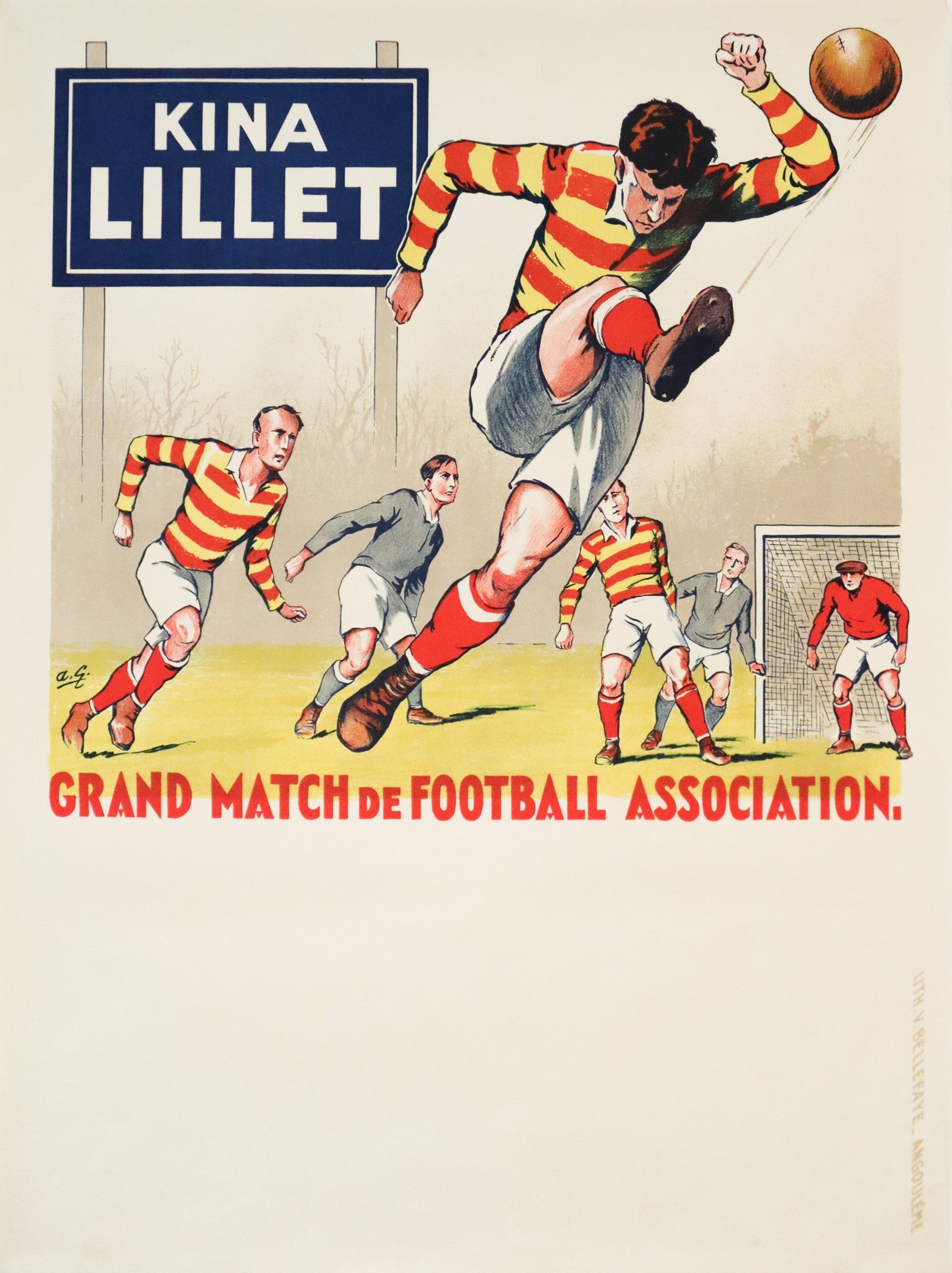 Vintage 1930s French Football Poster - Grand Match de Football Association Kina Lillet | Retro Soccer Decor for Man Cave, Sports Bar & Football Fan Gift