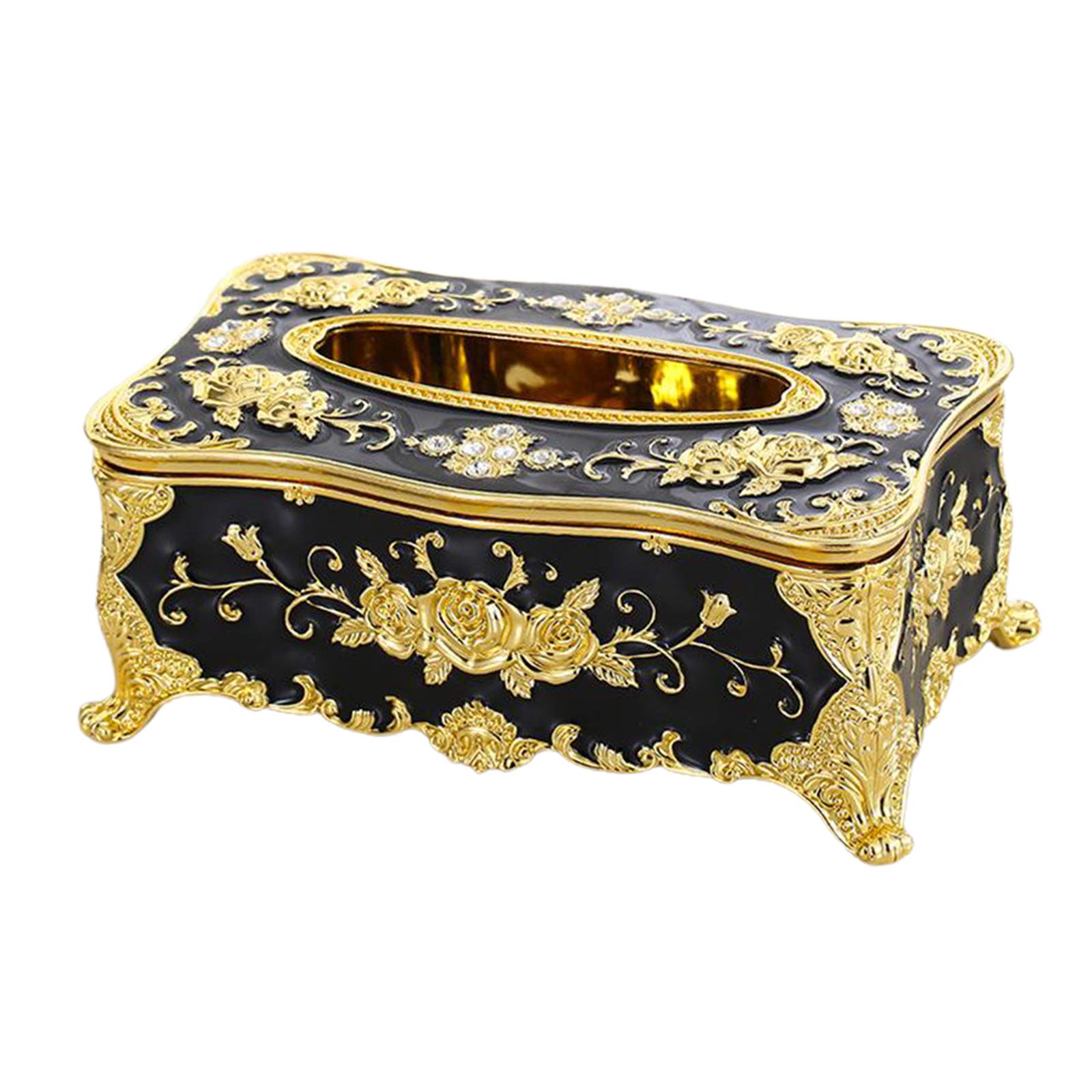 Baoblaze Rectangular & Square Tissue Box Cover - Stylish Paper Holder for Home, Office, Bathroom & Hotel Use - Durable Napkin Storage Container (Black & Gold) - Perfect for Living Room Decor, Guest Bathrooms & Workplace Organization