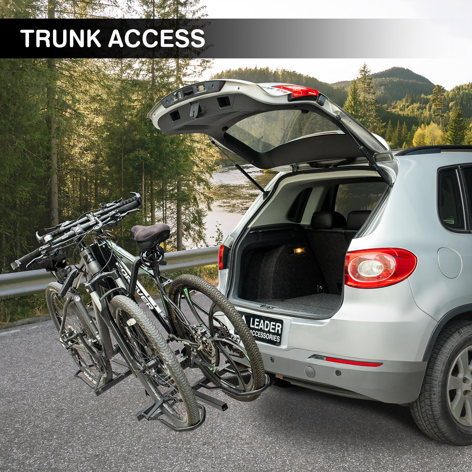 Leader Accessories TrekTote Platform Bike Rack for Car - Foldable 2 Bike Hitch Mount Carrier for SUV, Truck, RV & Ebikes | Quick Tilt Release, Anti-Wobble Design | Perfect for Road Trips, Camping & Outdoor Adventures