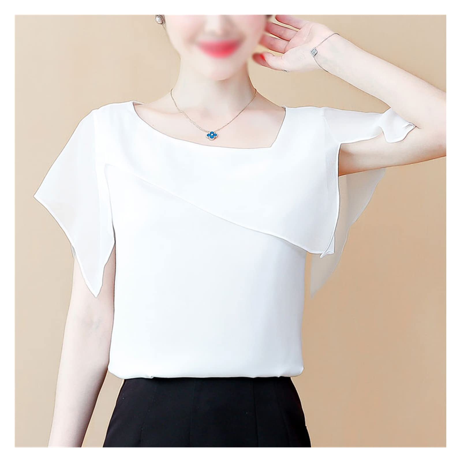 Women's Summer Short Sleeve Chiffon Blouse - Flowy Casual Tops for Women (Size 2XL) | Perfect for Beach Outings, Date Nights & Office Wear
