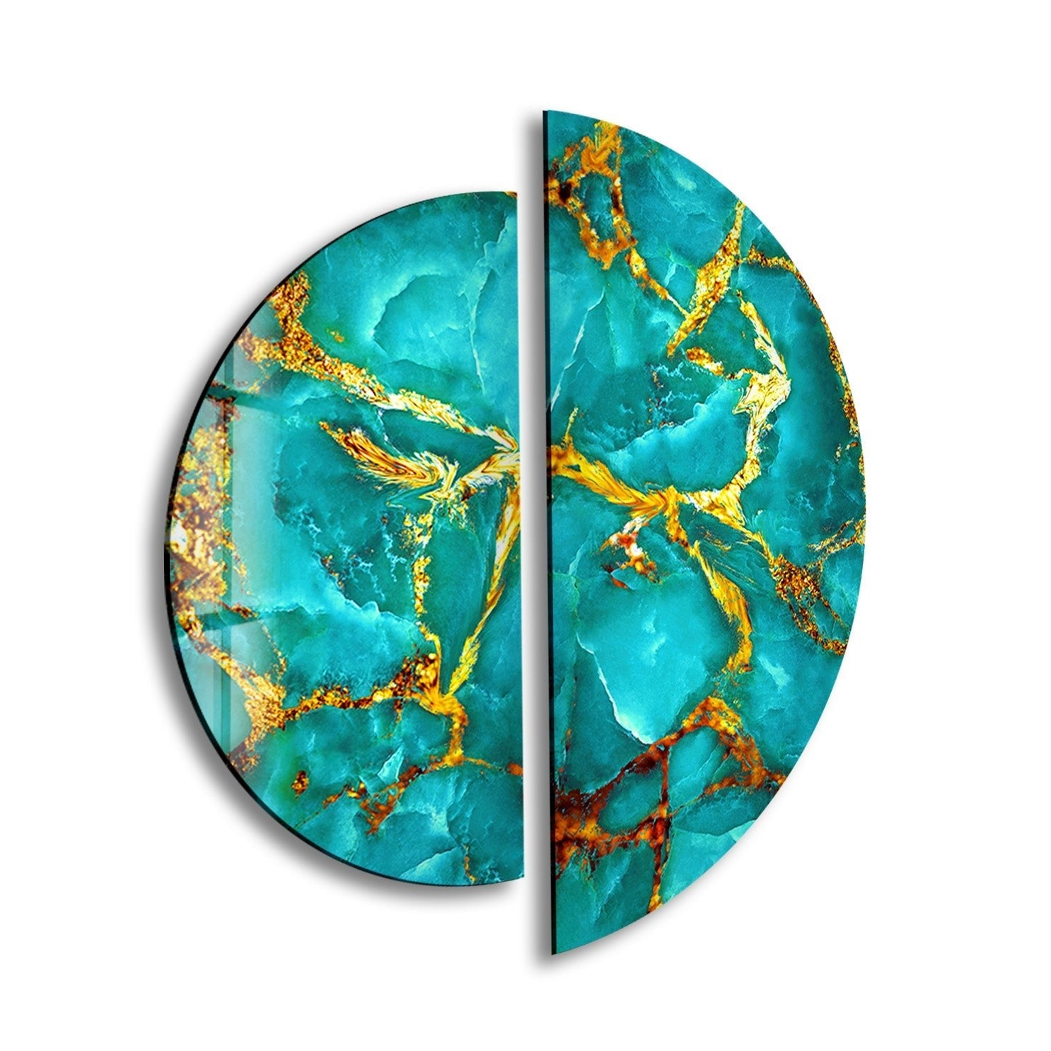 2 Piece Green & Gold Marble Glass Wall Art Set - Modern Abstract Home Decor for Living Room, Bedroom, Office - Shatterproof Tempered Glass Hanging Art Panels