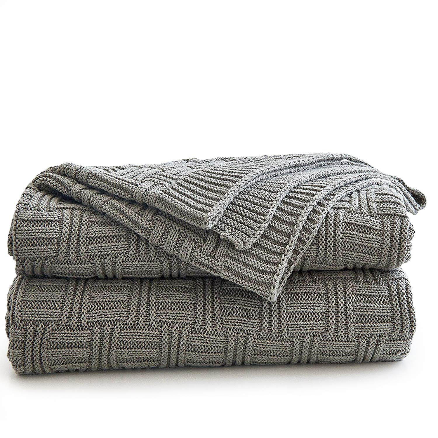 Oversized 60x80 Inch Soft Grey Knit Throw Blanket - 100% Cotton Lightweight Blanket for Bed, Couch & Sofa - Cozy Home Decor for Living Room, Bedroom & Travel