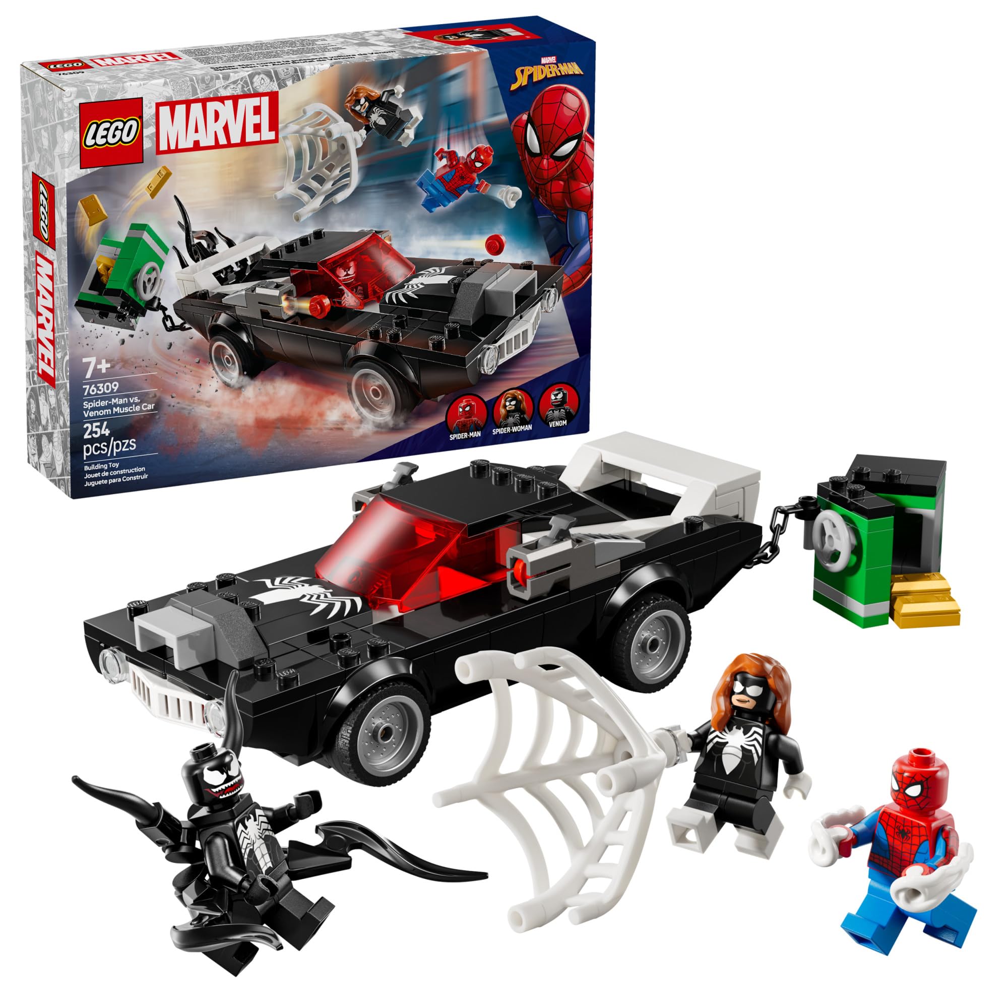 LEGO Marvel Spider-Man vs. Venom Muscle Car Building Set with 3 Superhero Minifigures - Creative Construction Toy for Kids Ages 7+ - Perfect Birthday Gift for Boys & Girls - Great for Superhero Playtime & Collectible Display (Set 76309)