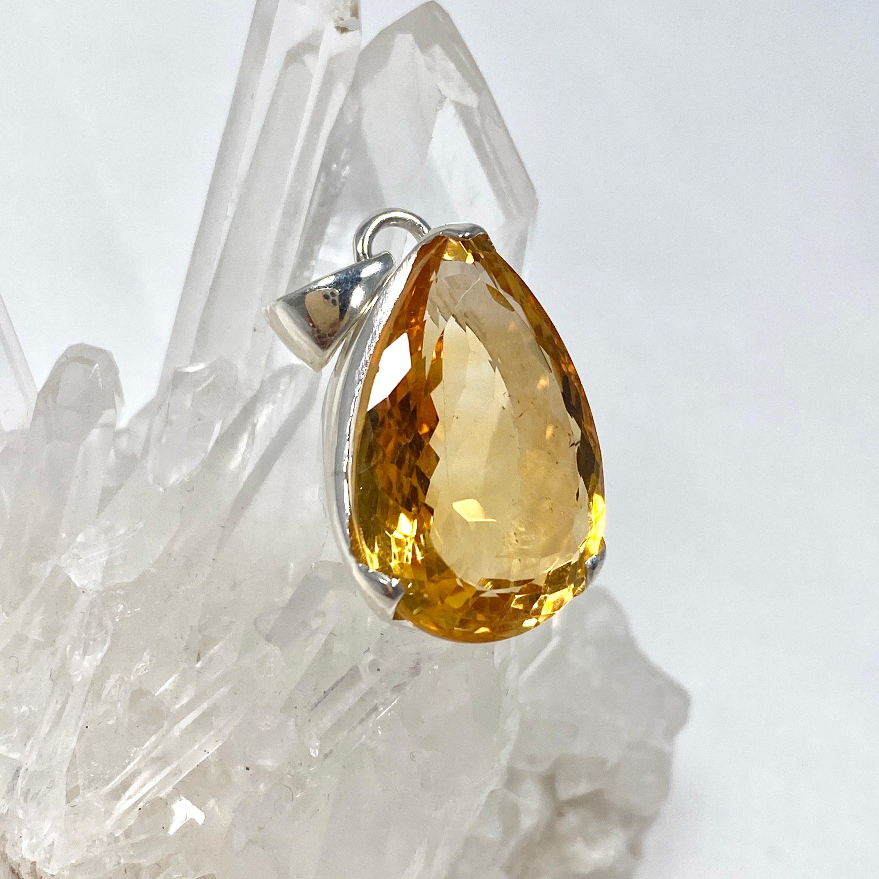 Natural Citrine Faceted Teardrop Pendant Necklace - 925 Sterling Silver Jewelry Gift for Women - Elegant Dainty Drop Pendant for Birthday, Anniversary & Everyday Wear