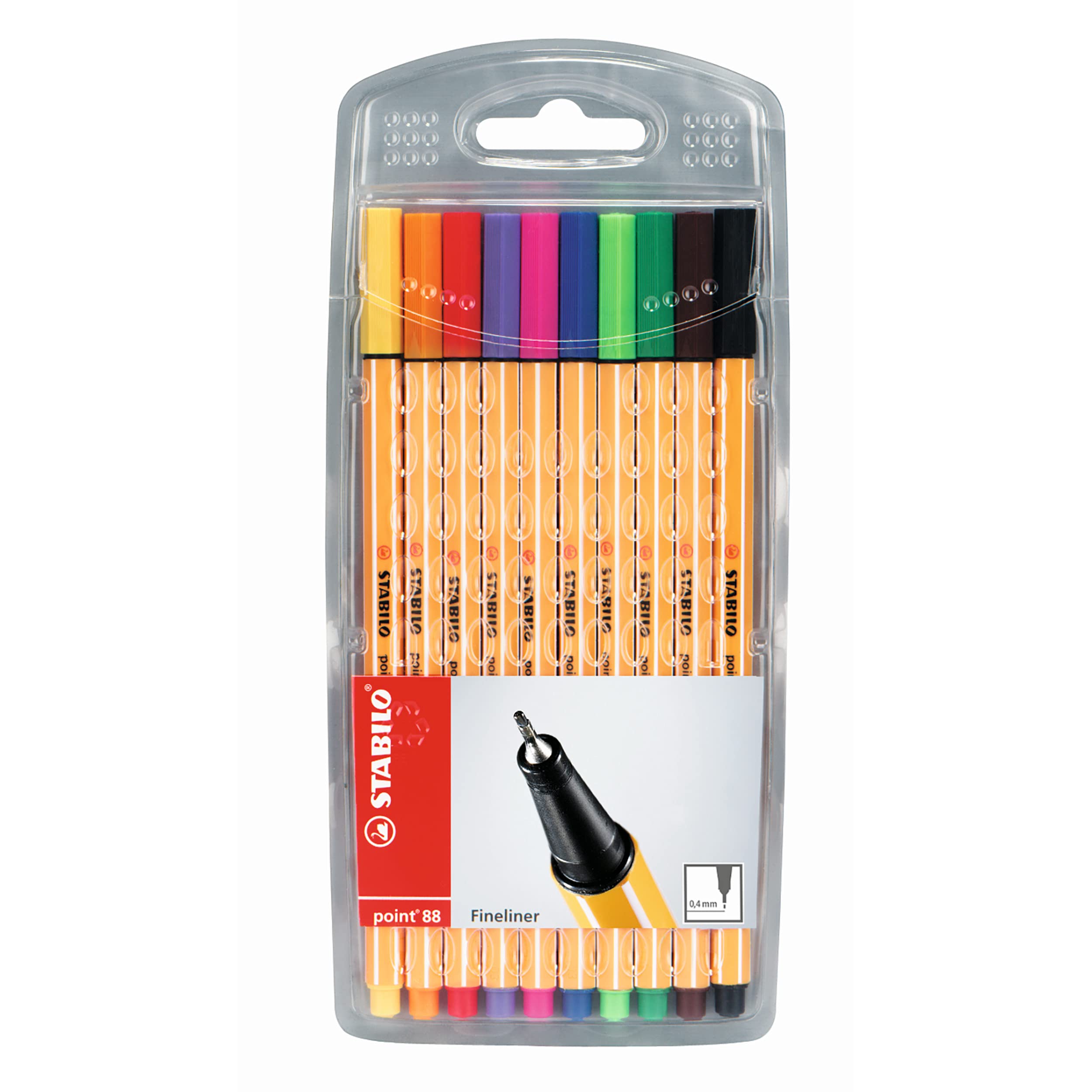 STABILO Fineliner Point 88 Pens - Set of 10 Assorted Colors Fine Tip Markers for Adult Coloring, Journaling, Note Taking & Art Projects