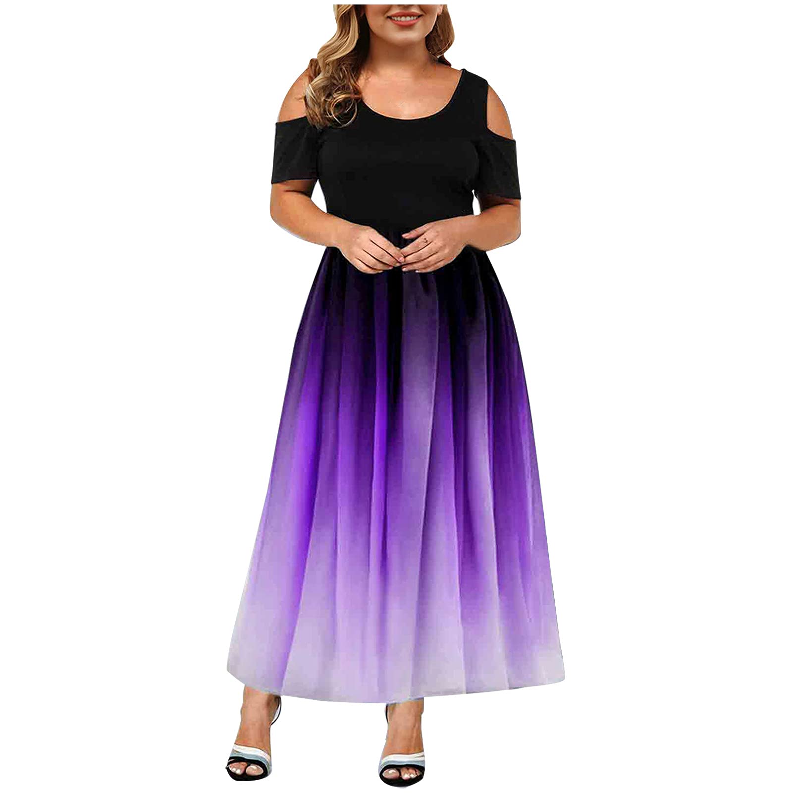 Women's Summer Dresses - Flowy Cold Shoulder Sundress, Casual Loose High Waist Long Maxi Dress for Beach, Vacation & Outdoor Parties | Perfect for Tropical Getaways, Date Nights and Summer Weddings