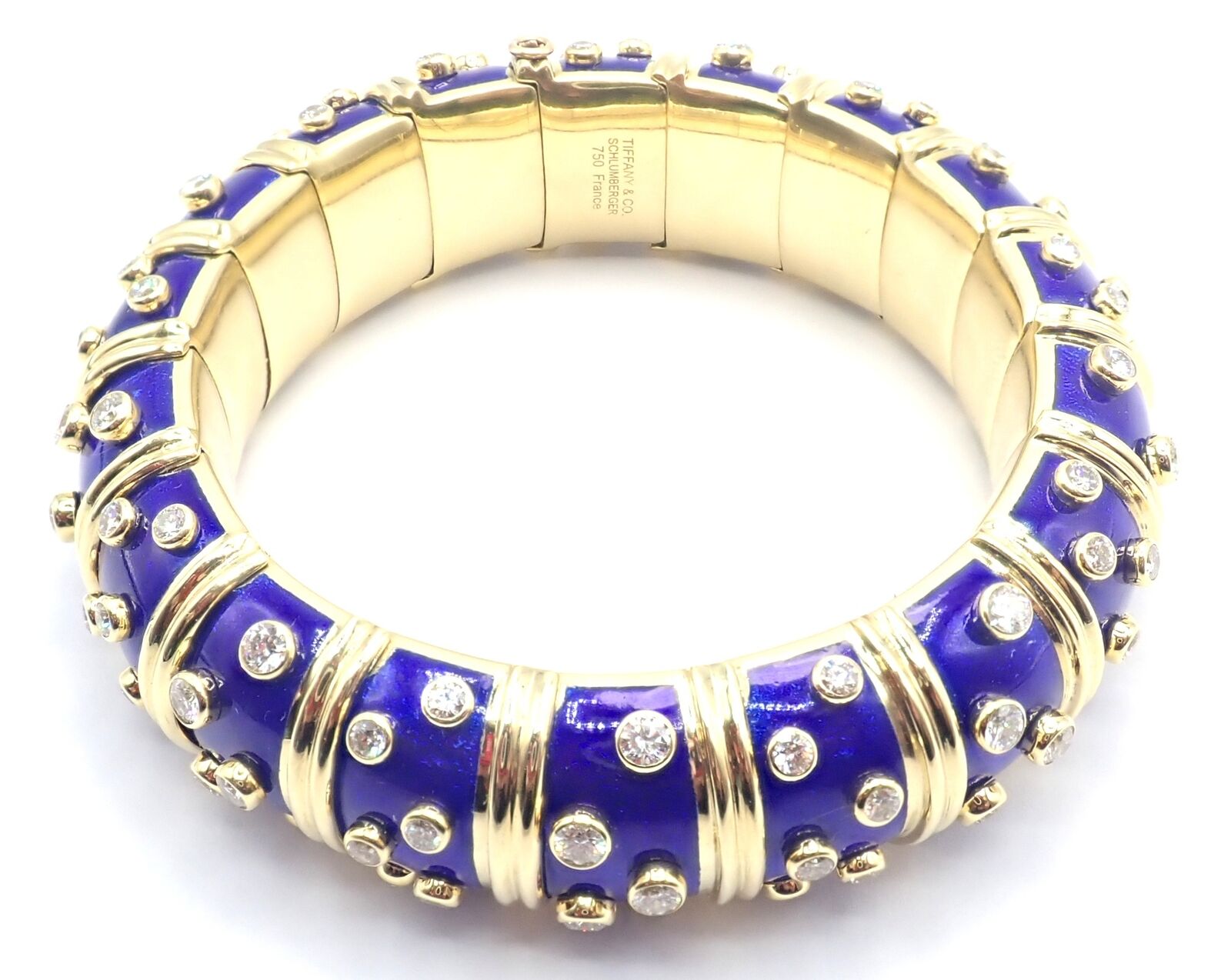 Tiffany & Co Schlumberger Dots 18k Yellow Gold Diamond Enamel Bangle Bracelet for Women - Luxury Diamond Jewelry Gift for Anniversary, Birthday & Special Occasions