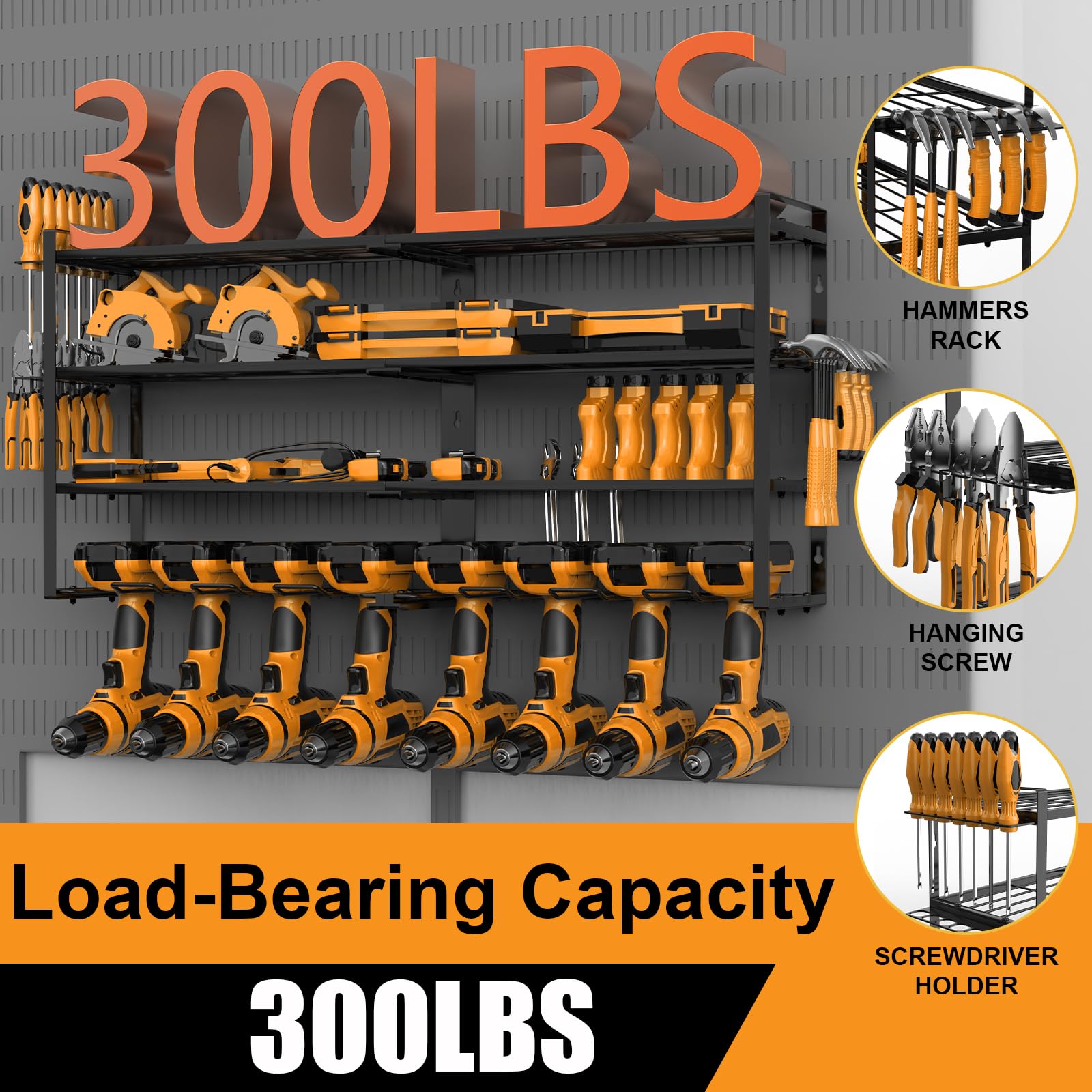 Heavy Duty 4-Layer Wall Mount Power Tool Organizer - Drill Holder & Storage Rack for Garage Workshop Organization | Perfect for DIY Projects & Professional Tool Storage