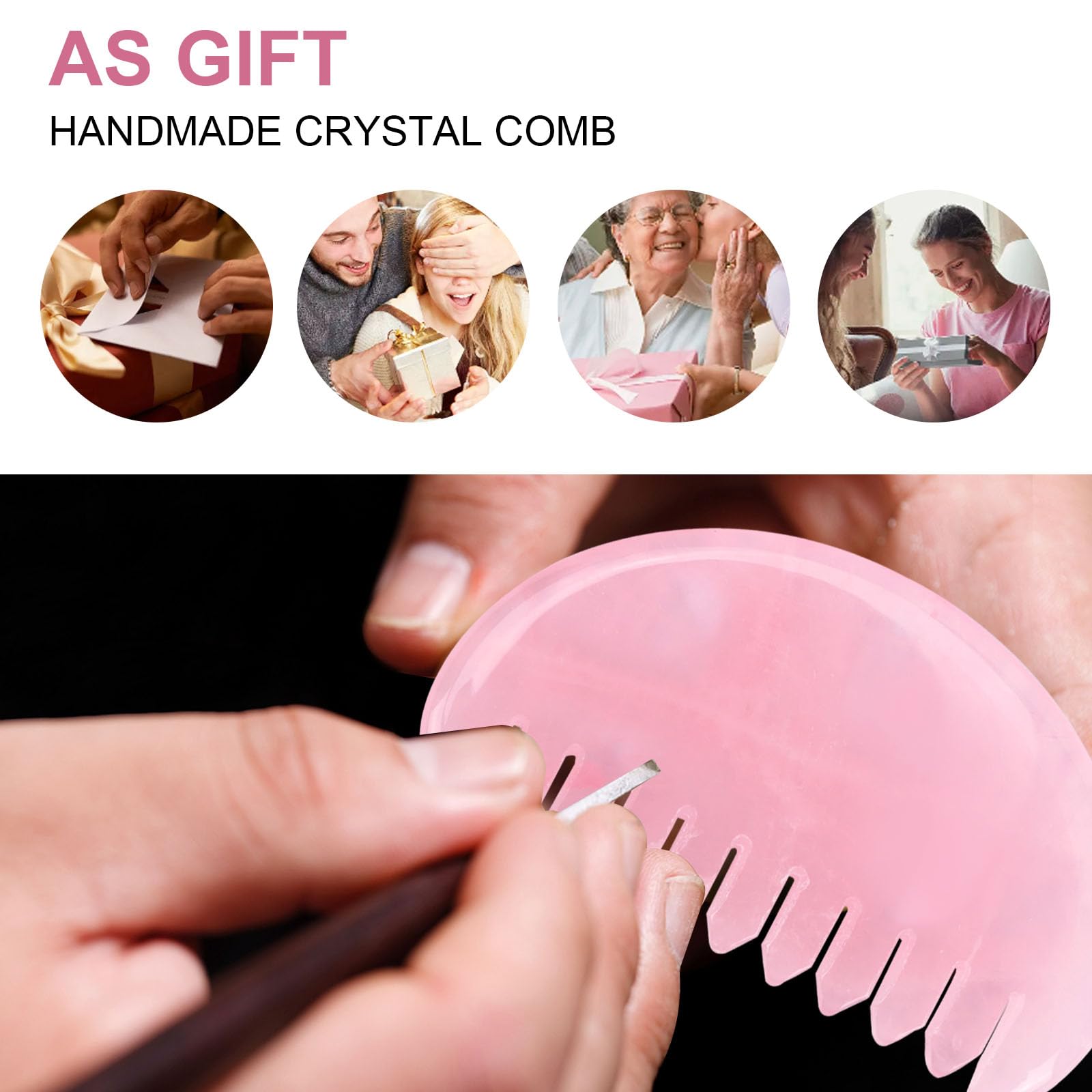 Rose Quartz Face Mask & Gua Sha Comb Set - Handmade Scalp Massage Tool with Polished Round Teeth for Relaxation & Therapy - Perfect Gift for Women (Spa, Self-Care, Stress Relief)