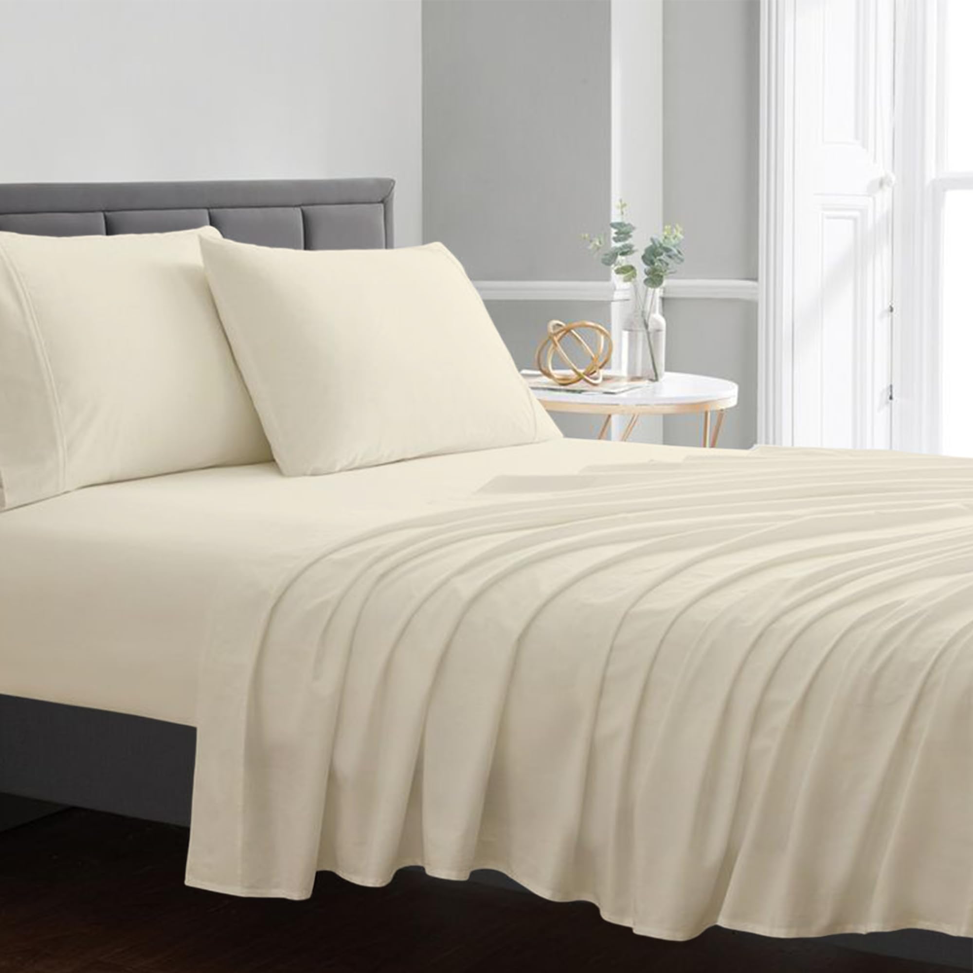 Premium 1000 Thread Count Egyptian Cotton Queen Sheet Set - 4 Piece Ivory Luxury Bedding with 17