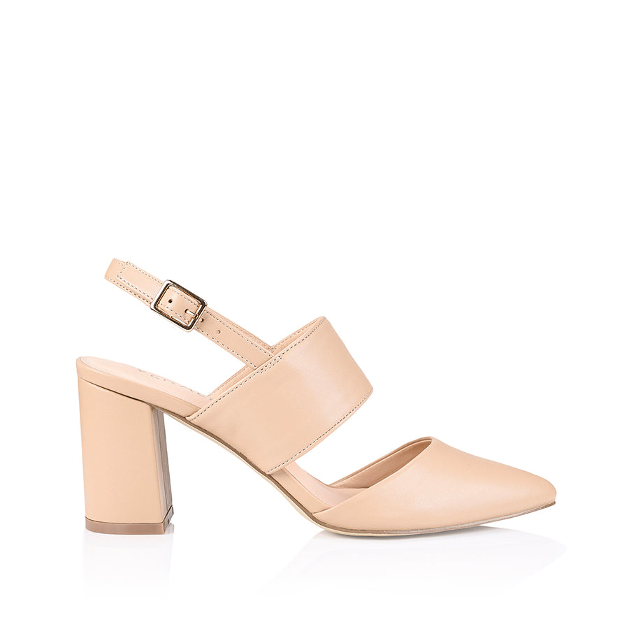 Ena Women's Closed Toe Block Heels - Nude Smooth Leather Pumps for Work, Office & Wedding | Comfortable Mid Heel Dress Shoes for Professional Women