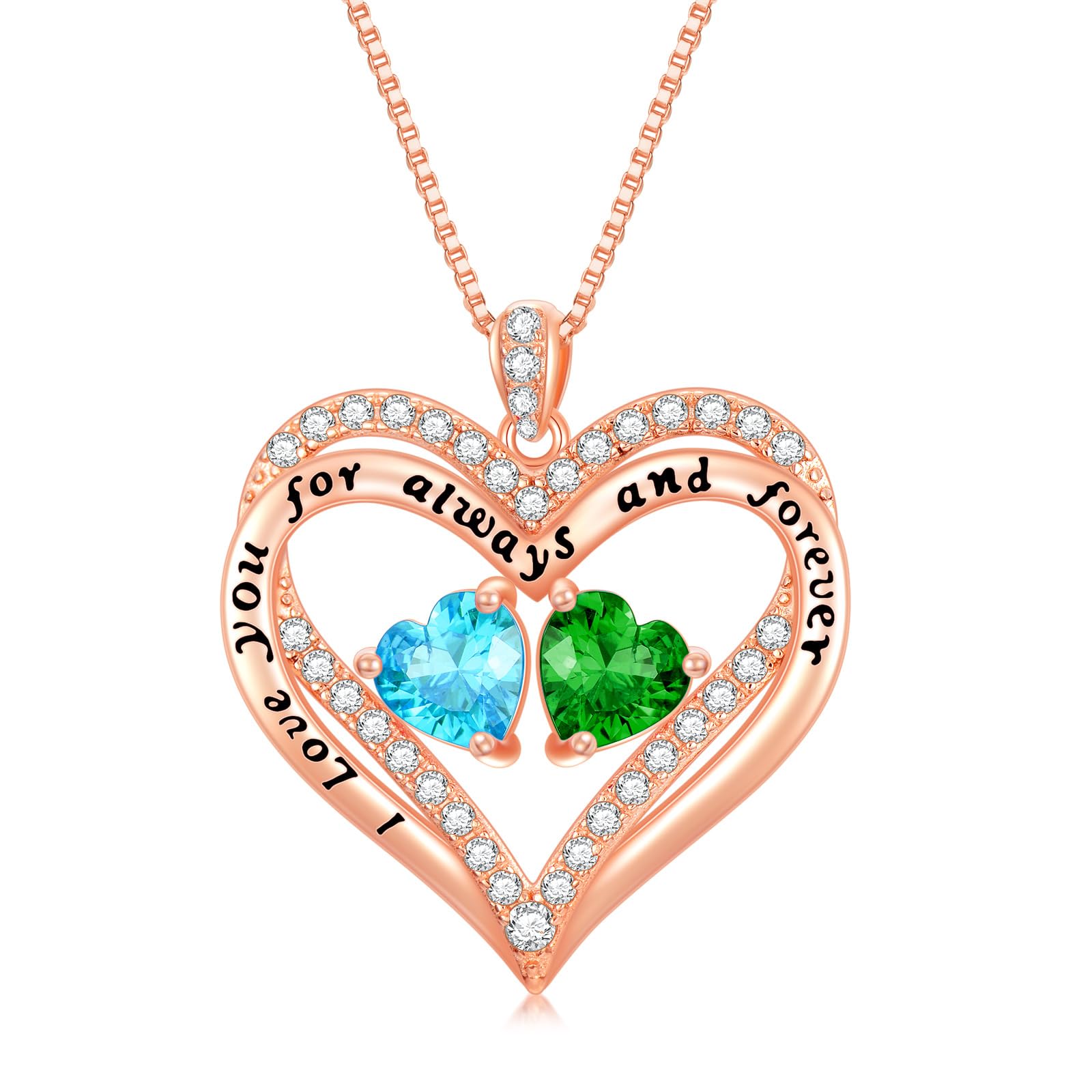 Rose Gold Heart Double Birthstone Necklace - Personalized Birthstone Jewelry Gift for Wife, Girlfriend, Mom & Grandma - 12 Birthstones for Every Month - Perfect for Birthday, Mother's Day & Anniversary Gifts - Elegant Pendant Necklace for Women - Ideal for Romantic Occasions, Family Celebrations & Special Moments