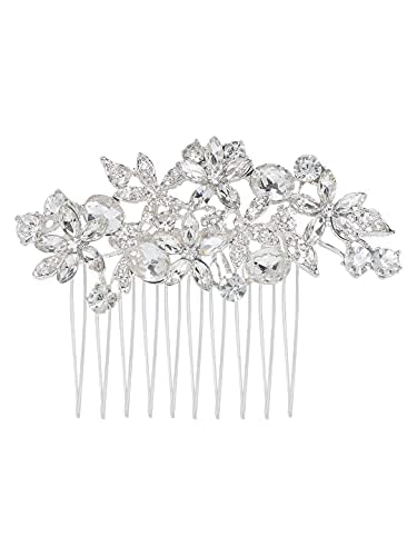 Elegant Floral Crystal Hair Comb Pin for Women - Western Bridal Hair Accessories for Weddings, Parties & Special Occasions | Perfect for Updos, Side Styles & Hair Decoration