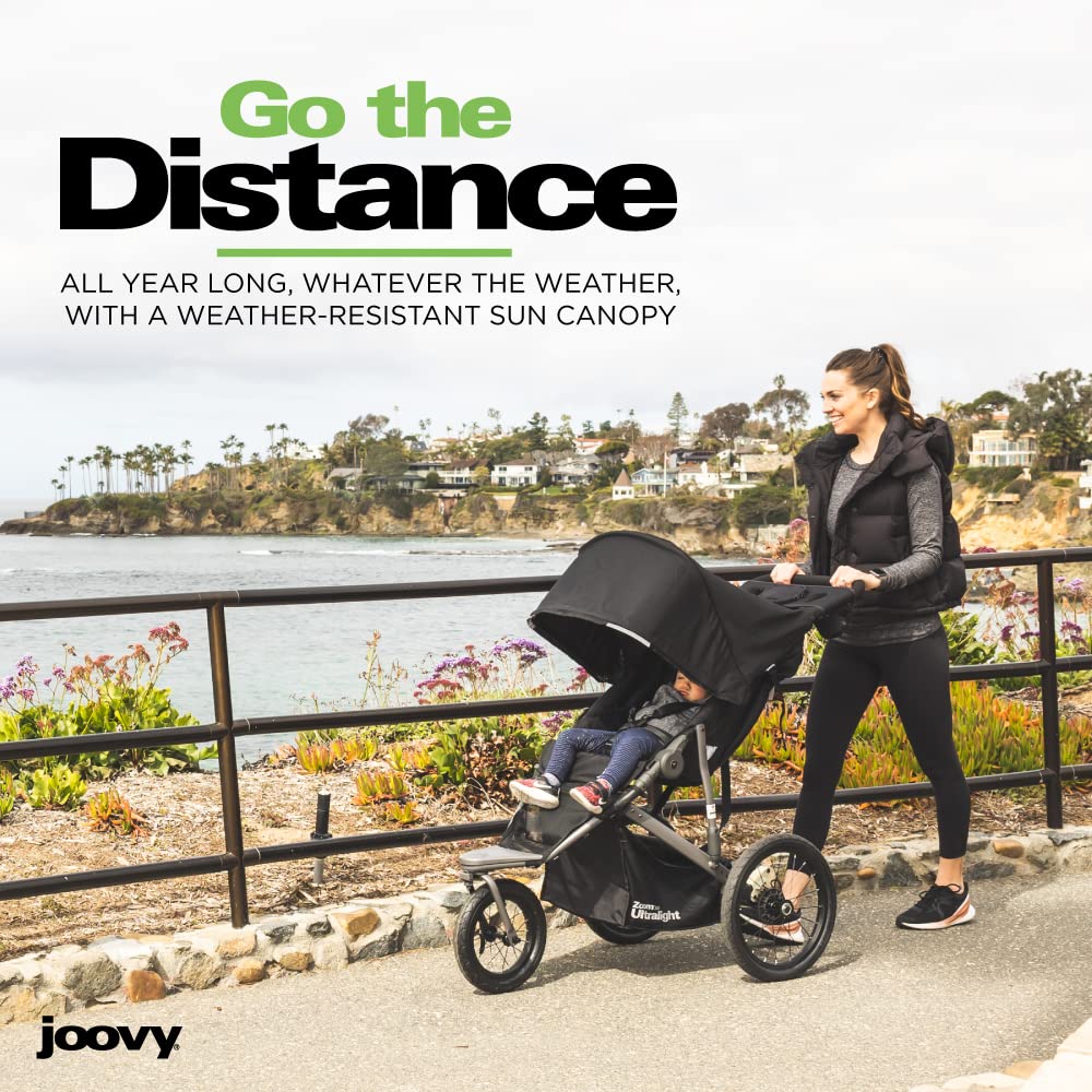 Joovy Zoom360 Ultralight Jogging Stroller - Lightweight Baby Stroller with High Child Seat, Shock-Absorbing Suspension & Large Air Tires for Smooth Ride | Includes Parent Organizer, Air Pump | Easy One-Hand Fold | Perfect for Running, Walking & Outdoor Adventures (Charcoal)