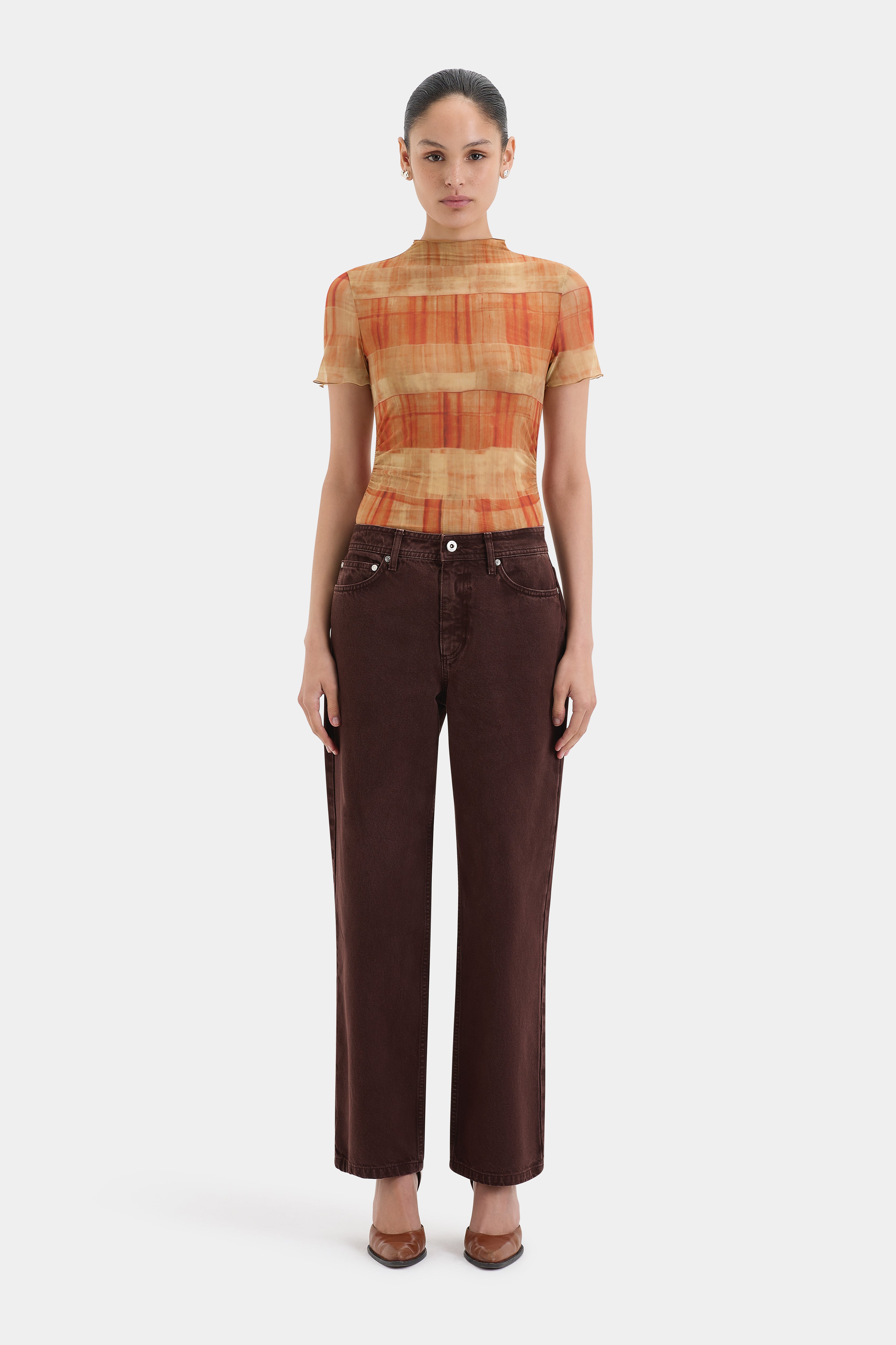 Ferrera Top Arancia Check - Stylish Women's Blouse for Casual Wear & Office Outfits | Perfect for Summer & Spring Fashion