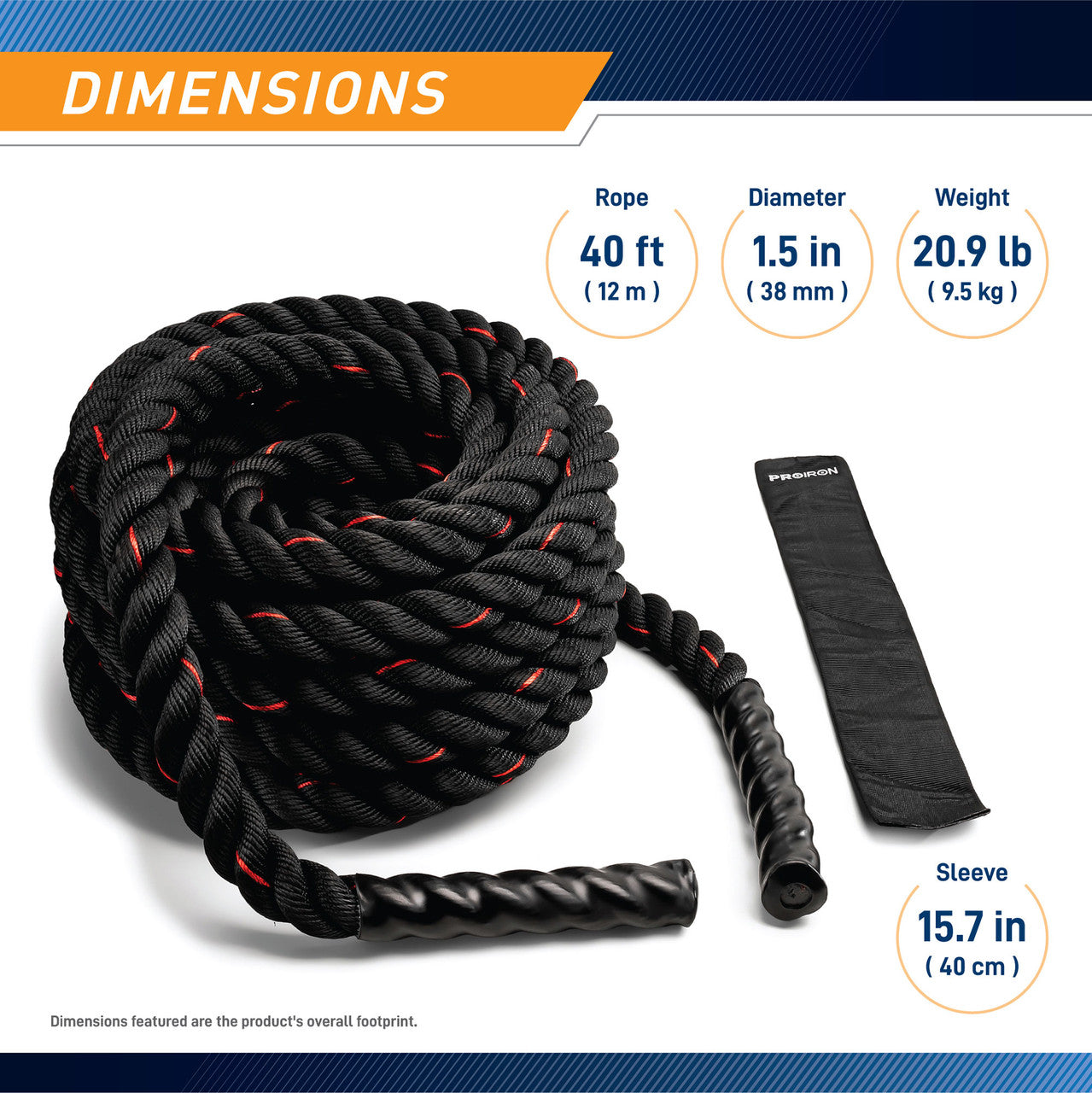 12M (40ft) Battle Ropes 38mm (1.5 Inch) Heavy Duty Exercise Rope for CrossFit, Gym & Home Workouts | ProIron PRO ZS01 2 | Strength Training & Cardio Fitness Equipment