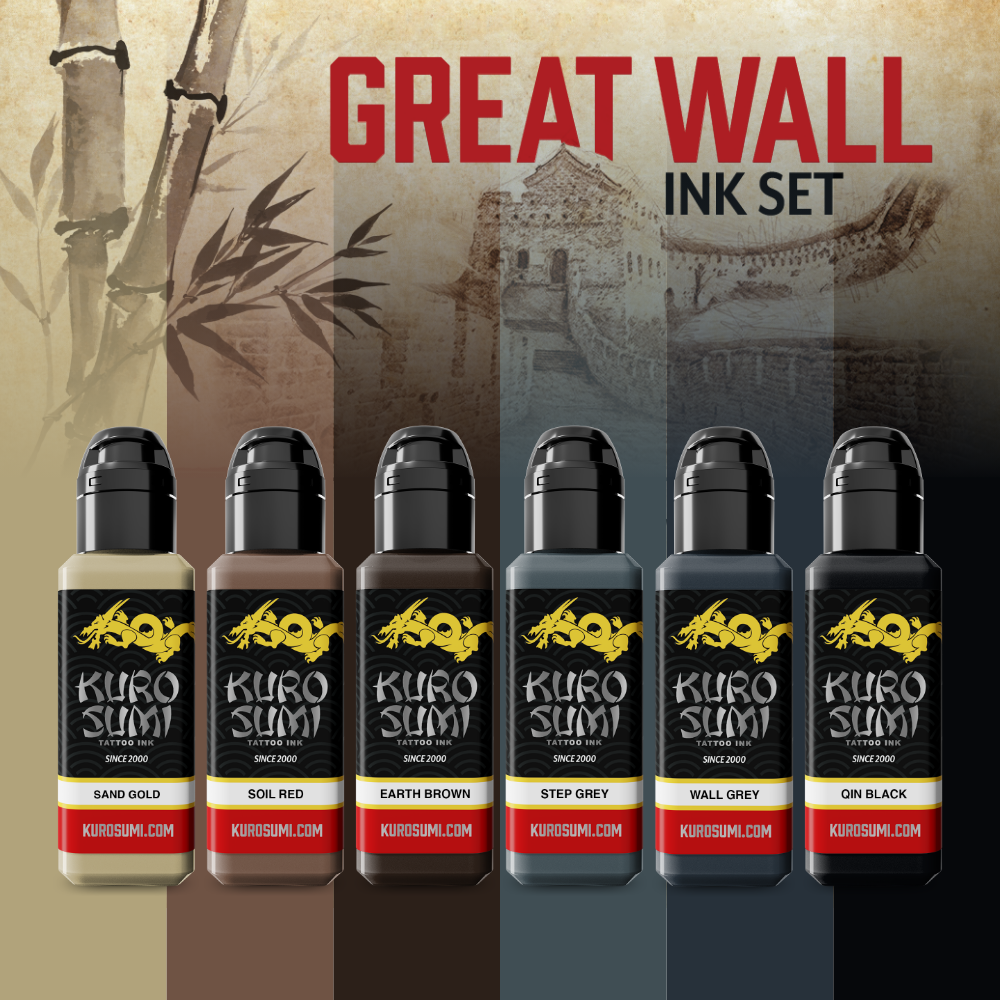 Kuro Sumi Great Wall Tattoo Ink Set - Professional Tattoo Artist Supplies for Realistic & Traditional Tattoos - Perfect for Sleeves, Portraits, and Body Art