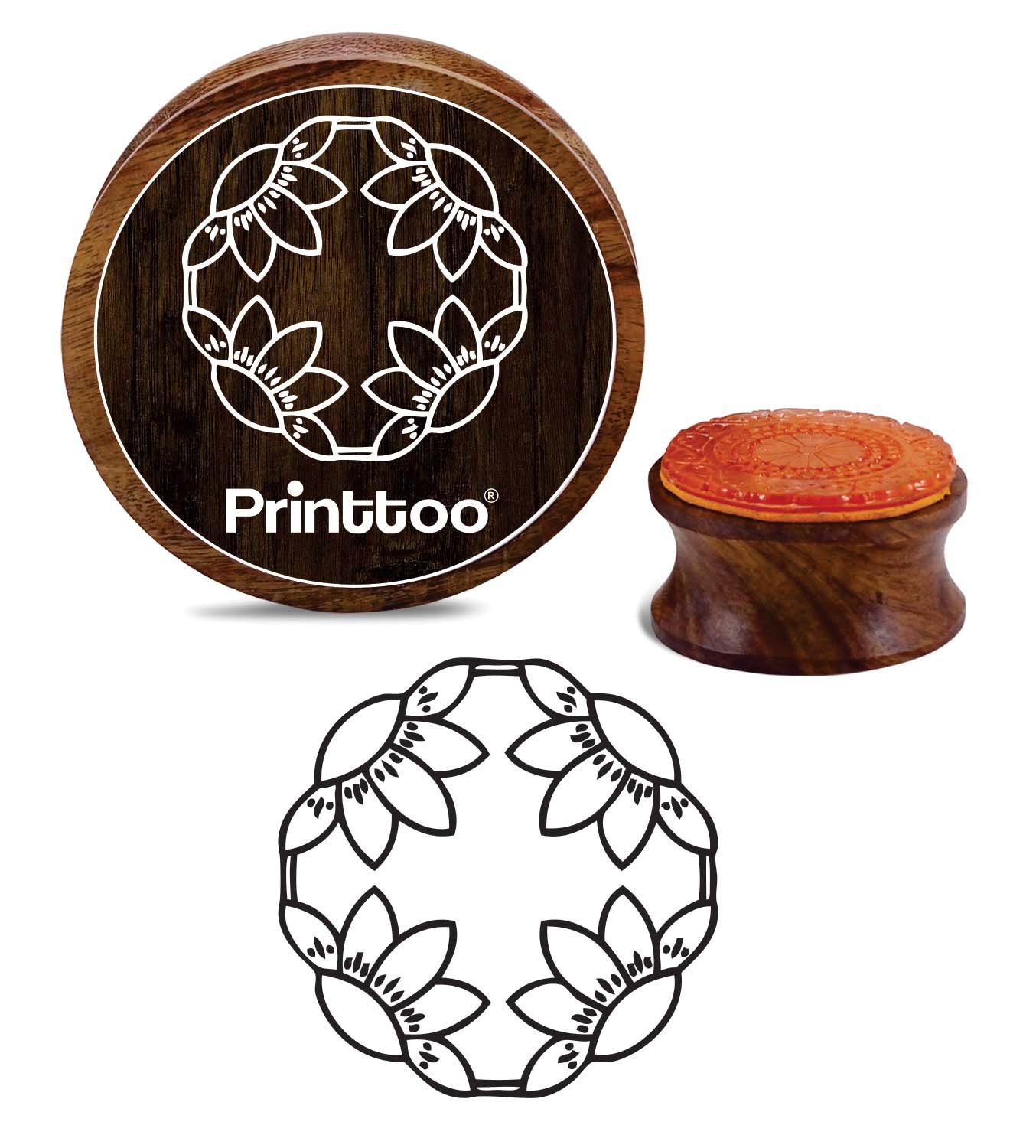 Round Wooden Flower Wreath Stamp - 2 Inch for DIY Crafts & Scrapbooking