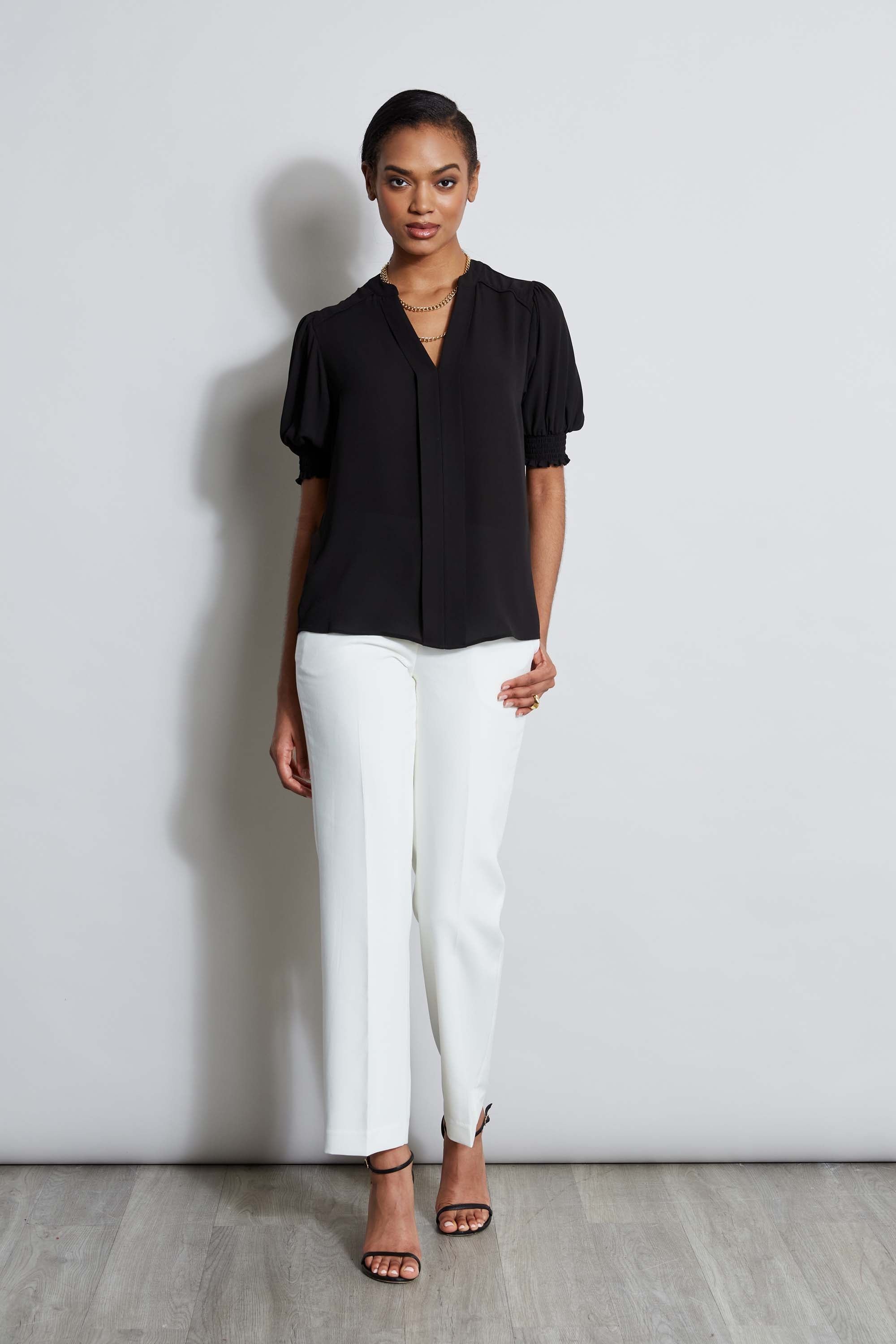 Tahari Women's Split Neck Blouse - Elegant V-Neck Casual Top for Work & Evening Outfits | Perfect for Office, Dates & Special Occasions