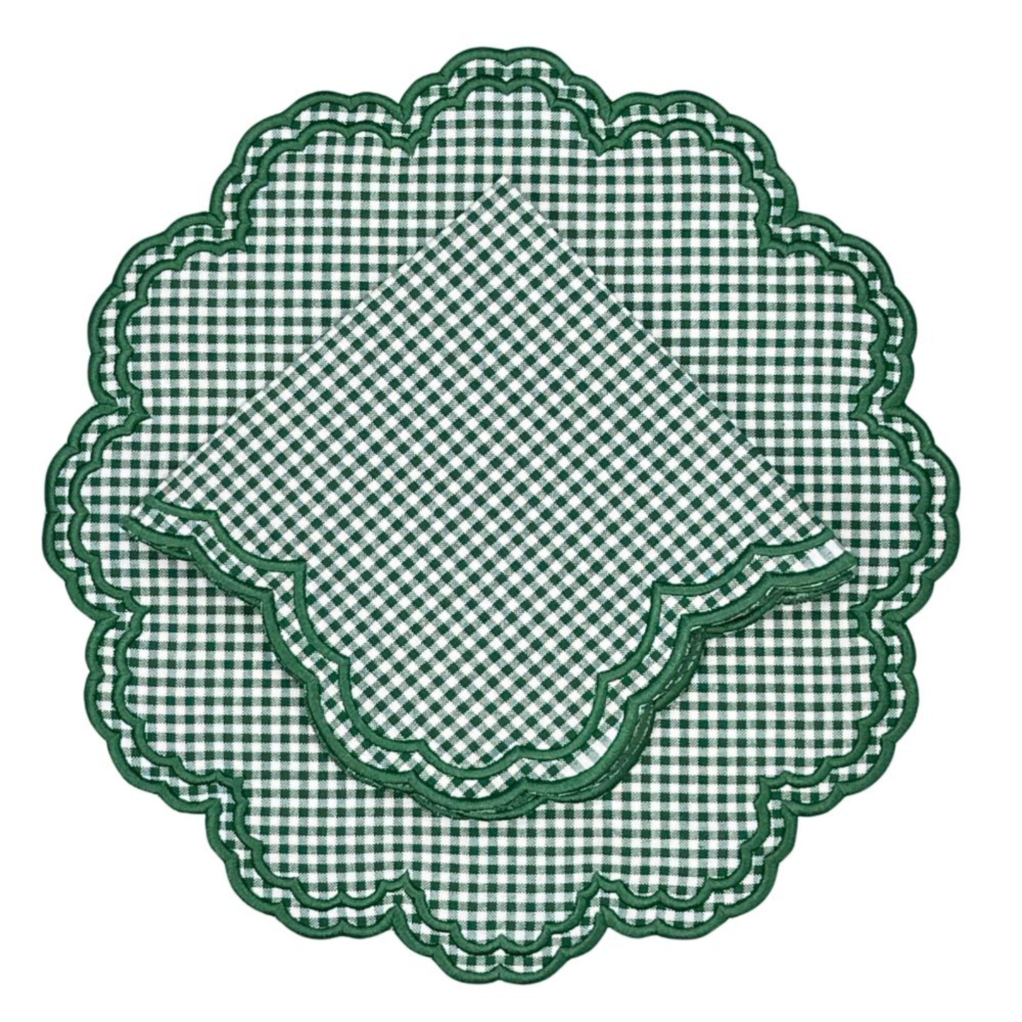 Bettina Dark Green Gingham Napkins - Set of 4 Premium Cotton Dinner Napkins for Formal Dining, Picnics & Holiday Table Settings