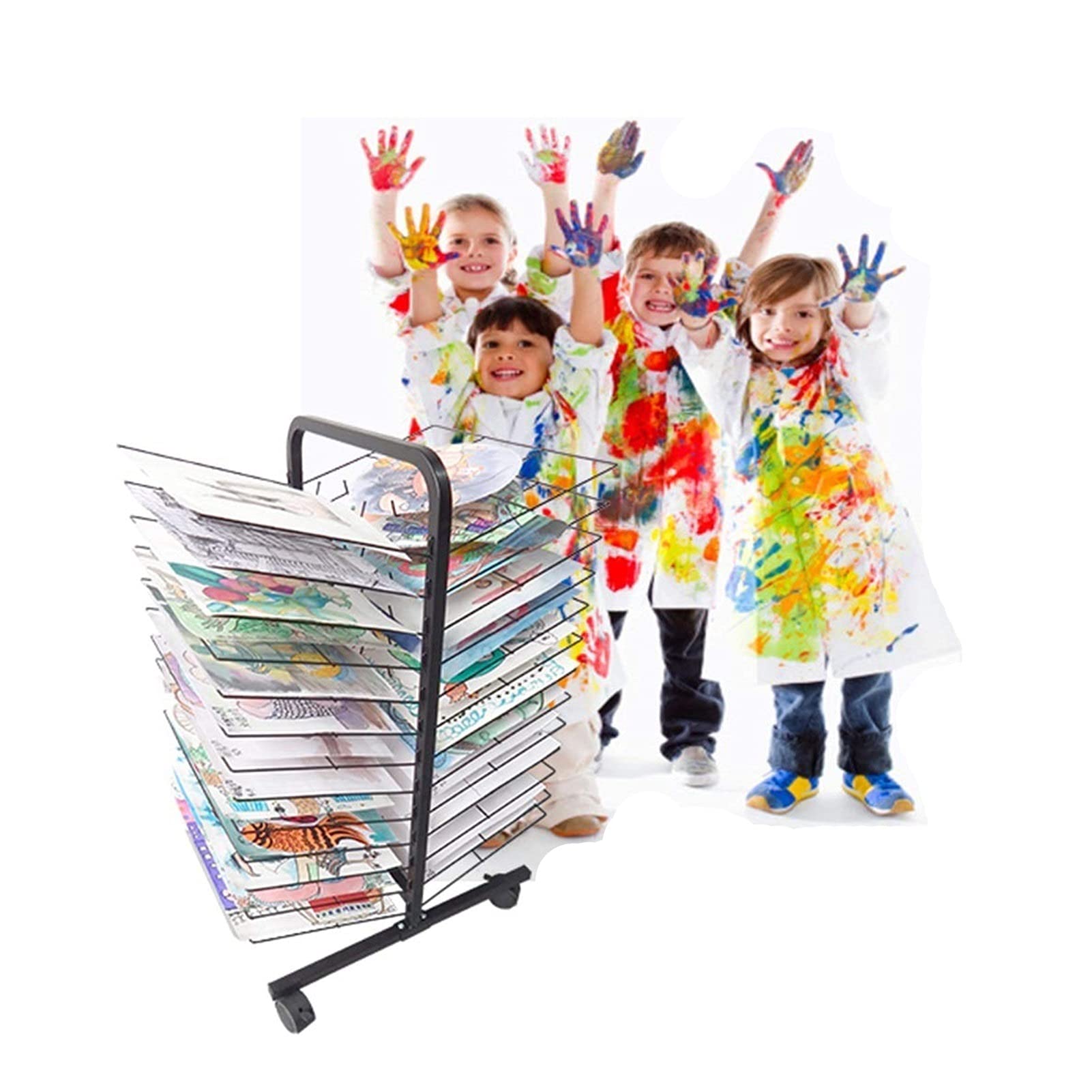 ZXFF 26-Tier Mobile Art Drying Rack for Kids Paintings & Artwork - Space-Saving Classroom & Home Drying Station for Watercolors, Drawings & Crafts - Perfect for Art Teachers, Homeschooling & Daycare Centers
