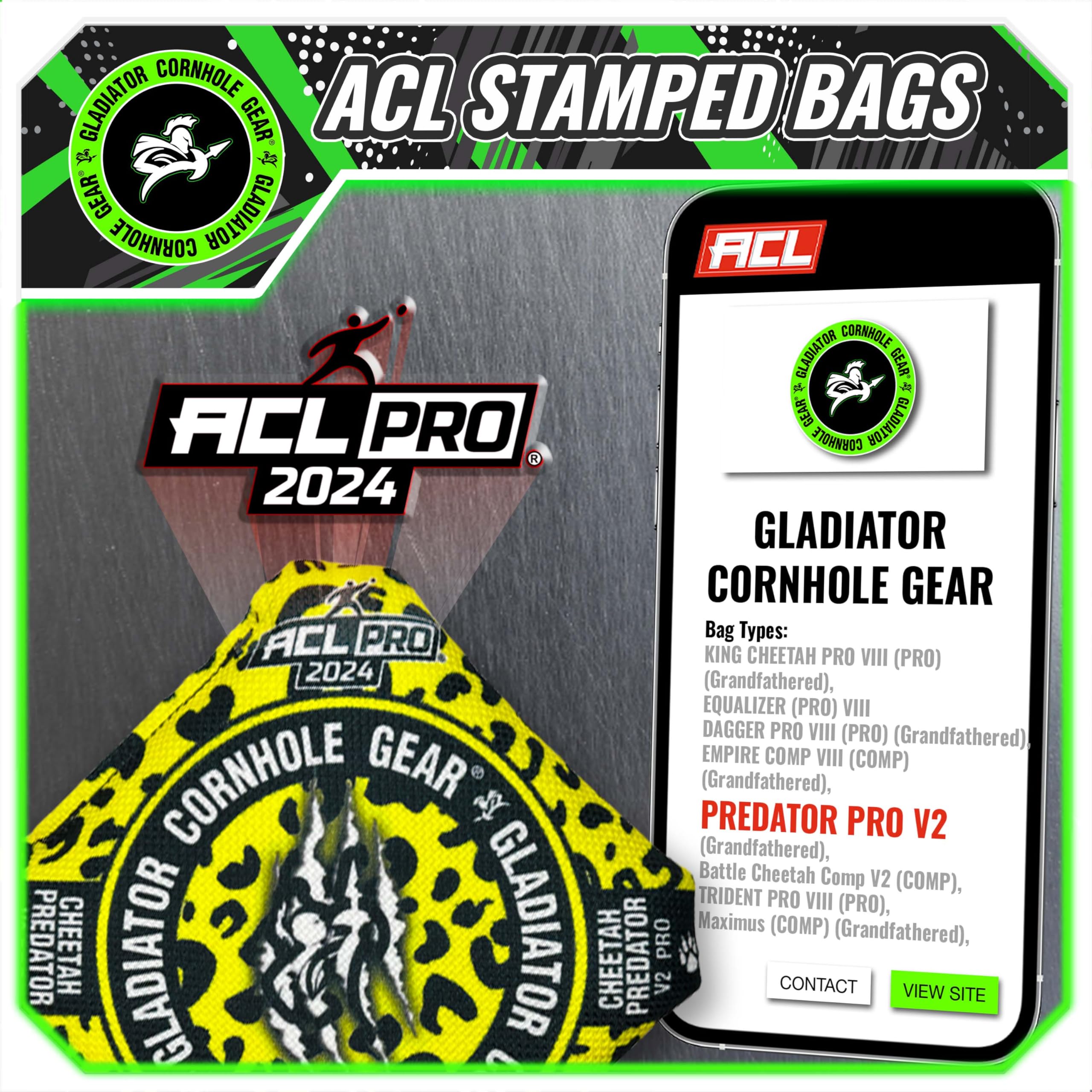 ACL Approved Gladiator Cornhole Bags - Professional 16oz Regulation Cornhole Bean Bags (Set of 4) for Backyard Games, Tailgating & Competitive Tournaments