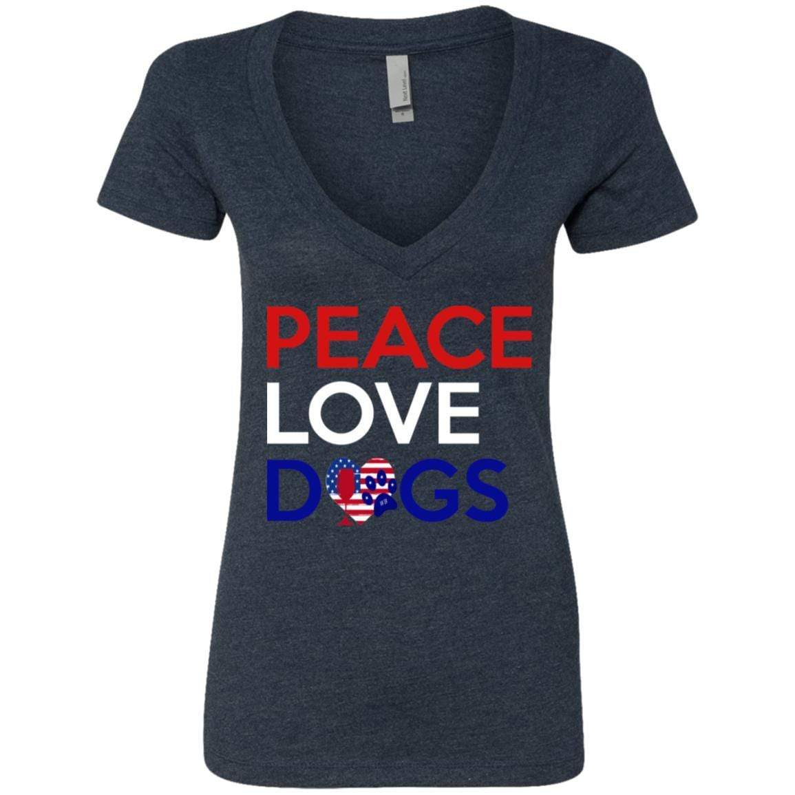 Peace Love Dogs Women's Deep V Neck T-Shirt | Trendy Casual Tee for Dog Lovers | Perfect for Outings, Gifts & Everyday Wear