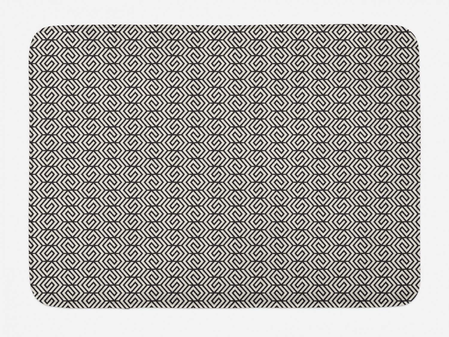 Ambesonne Non-Slip Plush Bath Mat - Modern Hexagon Lattice Design in Charcoal Grey & Ivory, 30.2