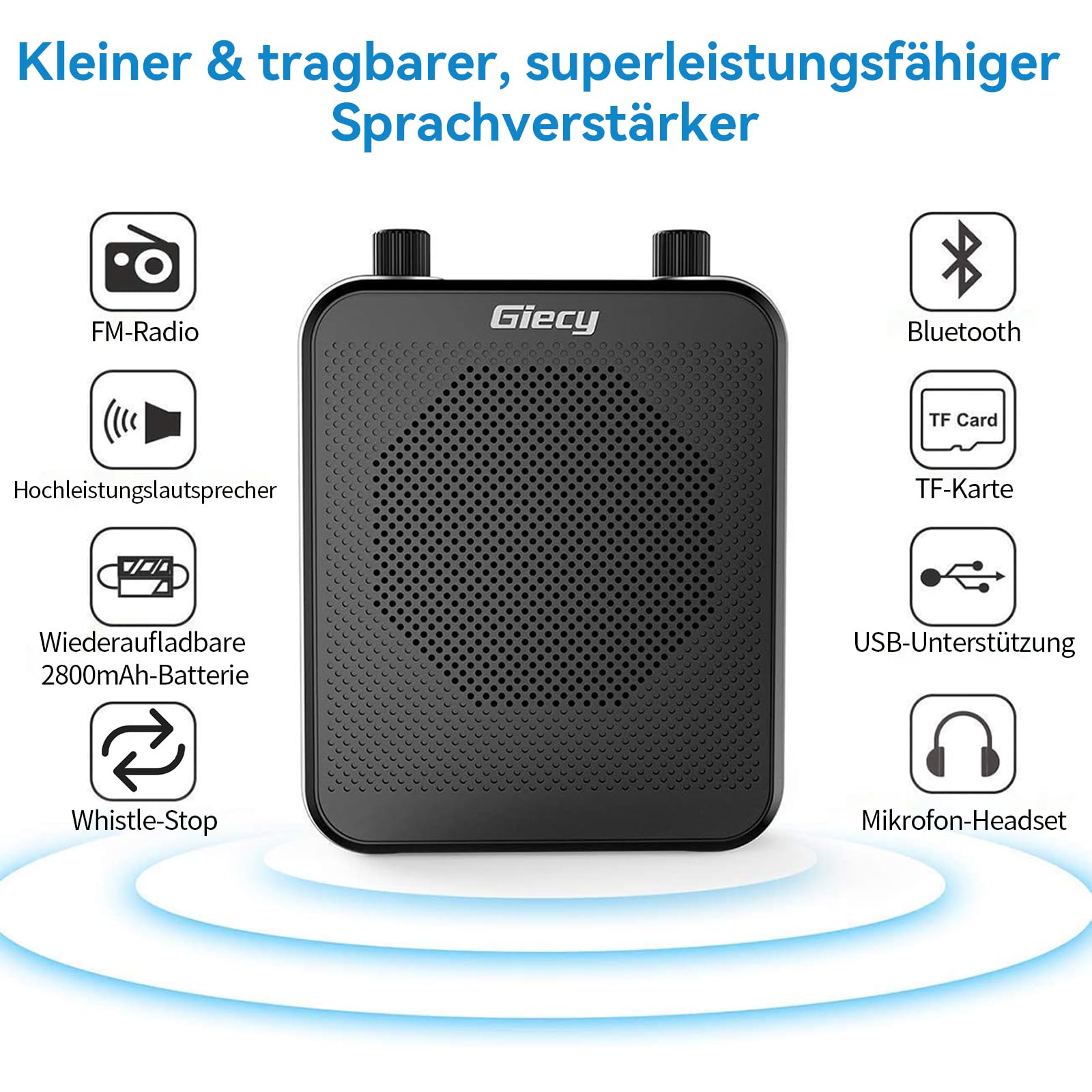Portable Bluetooth Speaker with Microphone (30W) - 7.4V/2800mAh Rechargeable Lithium Battery - Mini Voice Amplifier for Teachers, Trainers, Tour Guides & Meetings - Ideal for Outdoor Activities, Presentations & Public Speaking
