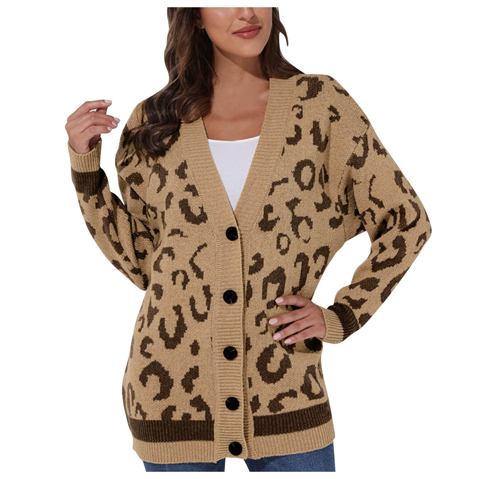 Women's Leopard Print Long Sleeve Cardigan - Loose Fit Button Front Sweater for Junior Girls | Perfect for School, Casual Outfits & Fall Layering