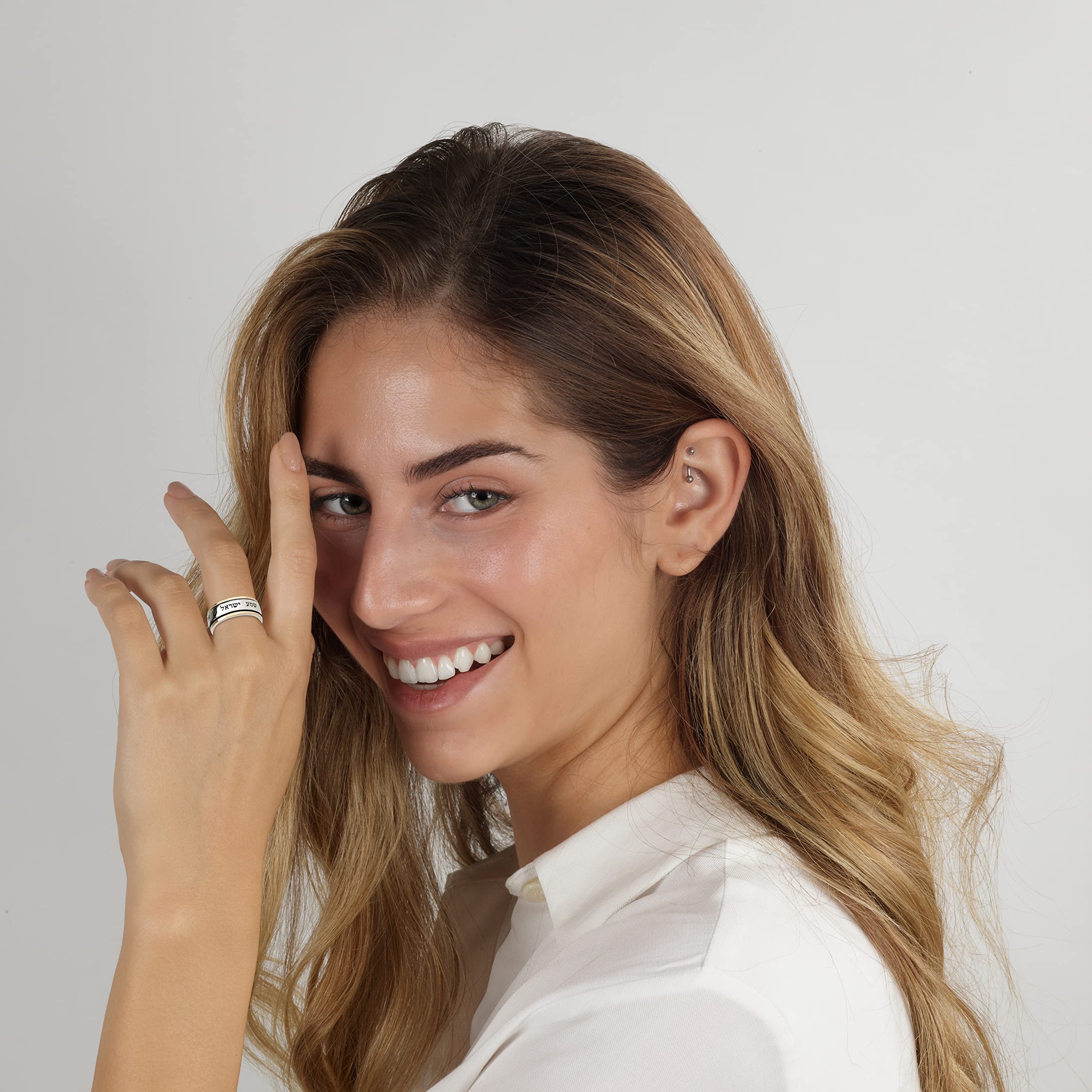 925 Sterling Silver Spinner Ring with 9K Solid Gold | Jewish Shema Kabbalah Blessing Ring | Unique Spiritual Jewelry for Meditation, Prayer & Daily Wear