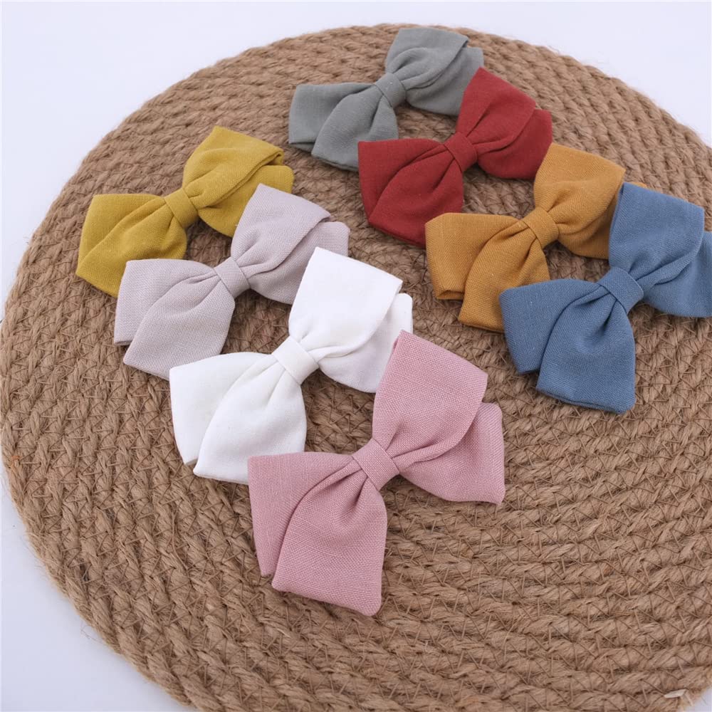 12 PCS Linen Bow Hair Clips for Baby Girls - Alligator Clips Hair Accessories for Infants & Toddlers (3.5'' Classic Bow) - Perfect for Parties, Photos & Daily Hair Styling