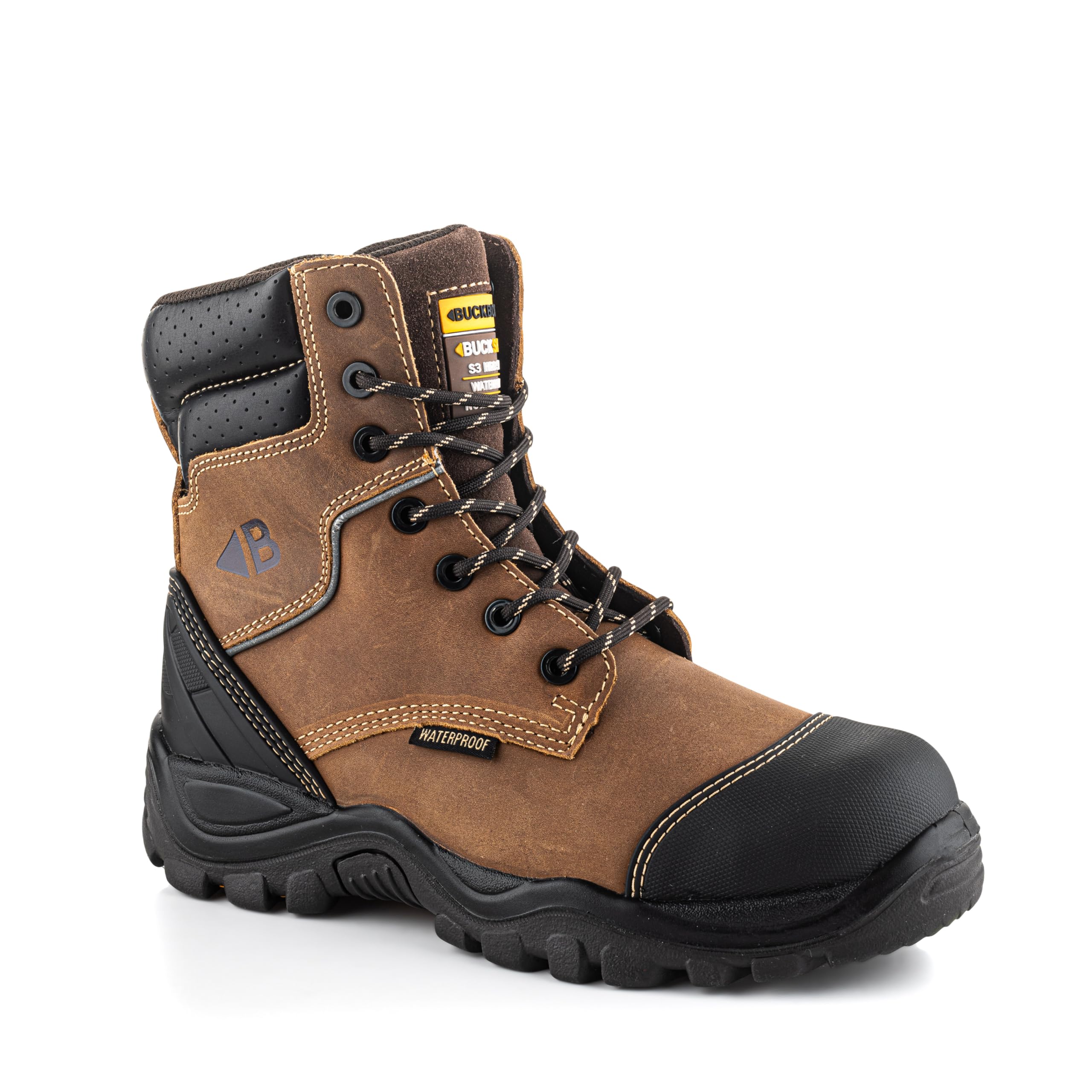 Buckler BSH008WPNM High Leg Waterproof Safety Work Boots for Men - Brown Steel Toe Construction Boots for Outdoor, Construction & Industrial Work