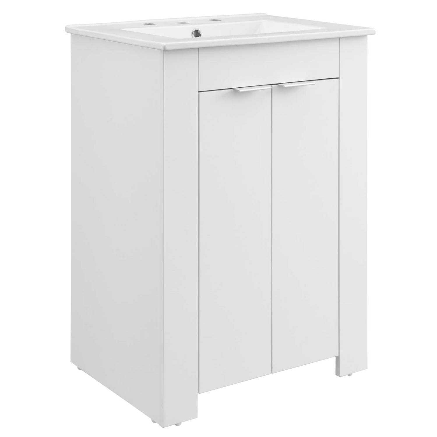 Modway Maybelle 24-Inch Bathroom Vanity in White - Modern Sink Cabinet with Storage for Small Bathrooms & Powder Rooms