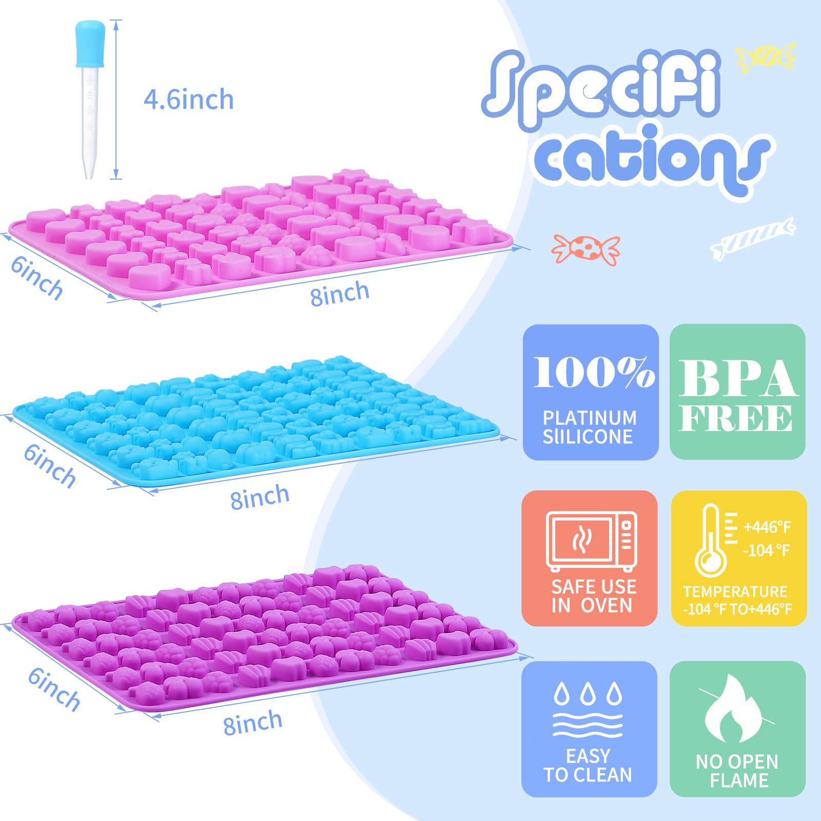 Premium Non-Stick Silicone Candy Molds Set - Food Grade Gummy, Chocolate & Wax Melts Molds (Bears, Bunnies, Fruits, Hearts, Stars, Bowknots) - Perfect for DIY Candy Making, Chocolate Treats & Candle Wax Crafts at Home