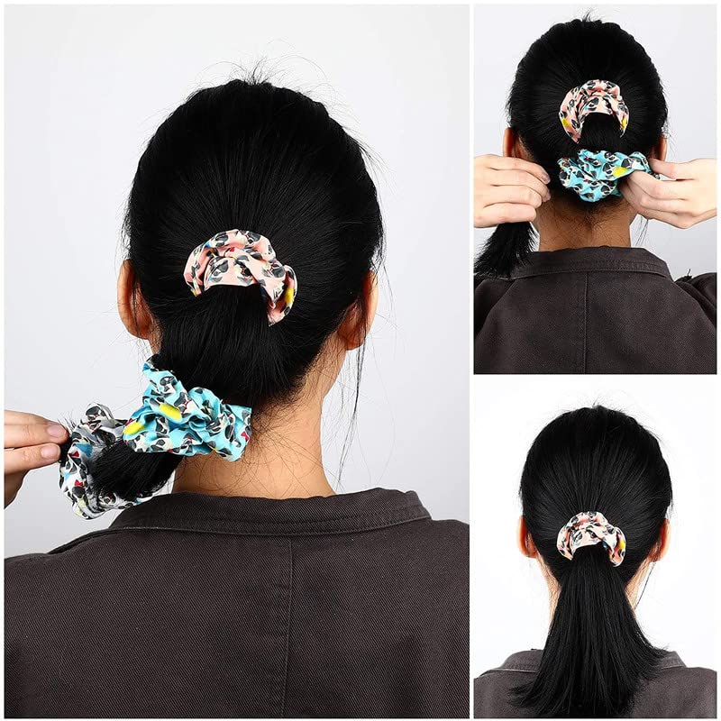 12 Pcs Pug Dog Printed Hair Scrunchies - Elastic Hair Bands & Ties for Women & Girls (Pug Pattern) | Cute Hair Accessories for School, Work & Everyday Use
