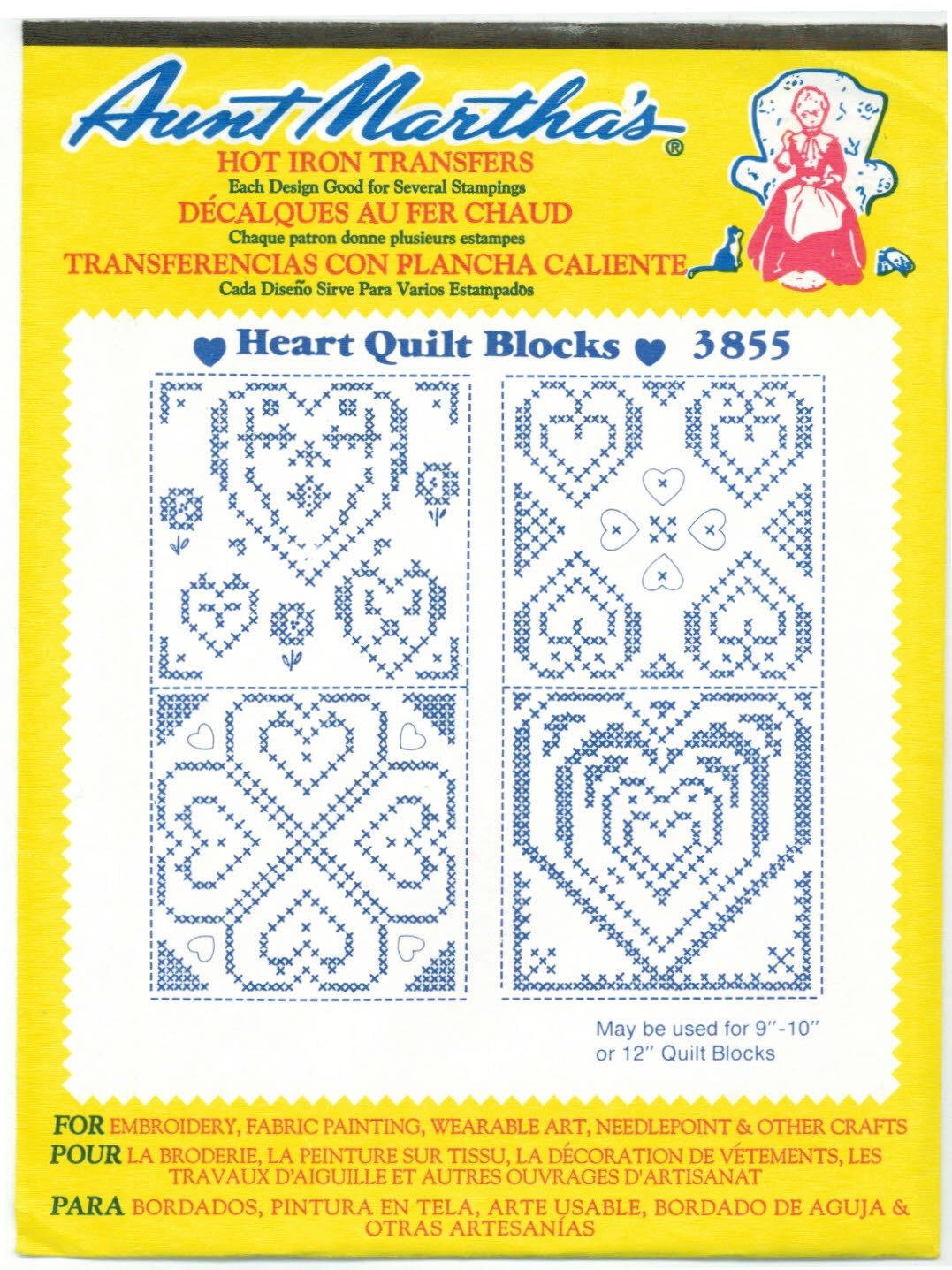 Aunt Martha's Heart Quilt Blocks - Hot Iron Embroidery Cross-Stitch Transfer Patterns for DIY Quilting & Home Decor - Perfect for Wall Art, Pillow Covers, and Handmade Gifts