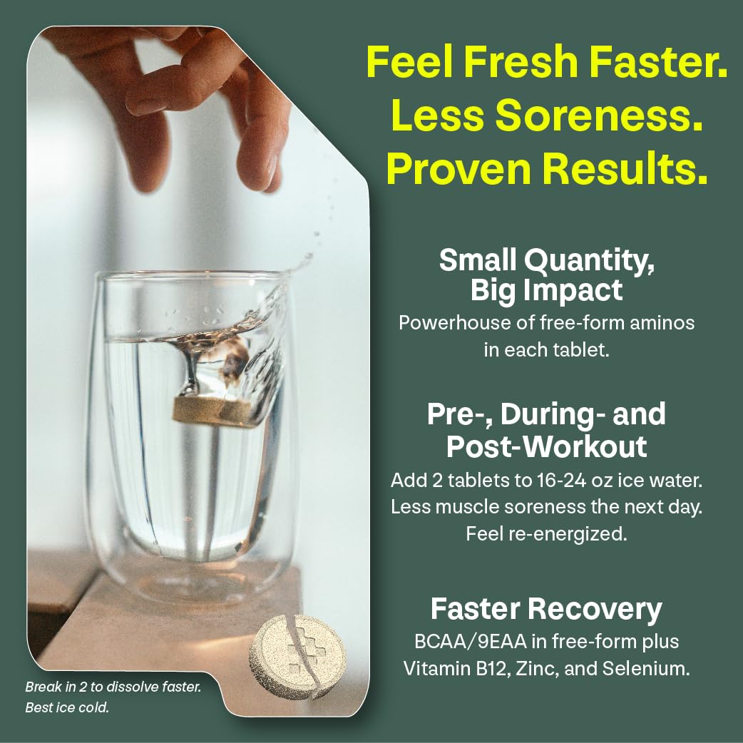UNBROKEN Amino Energy Tablets - Essential 9 EAA & BCAA Free-Form Amino Acid Supplement for Faster Muscle Recovery & Reduced Soreness - Pre & Post Workout for Men & Women - 10 Servings Lemon Lime Flavor - Ideal for Gym, Running & Fitness Training