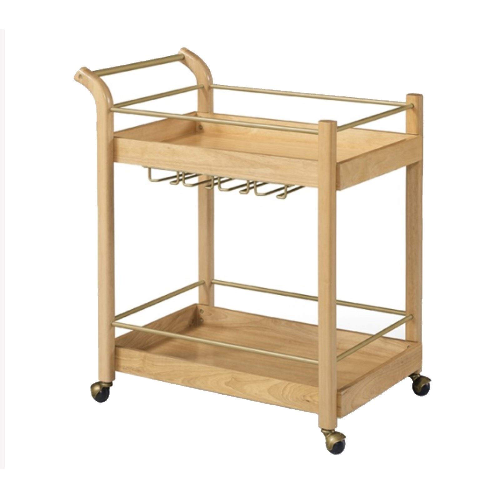 **Solid Wood Kitchen Serving Cart - 3-Tier Rolling Bar Cart with Wine Glass Holder, Handle Racks & Lockable Casters - Perfect for Home Bar, Kitchen Storage & Mobile Serving**