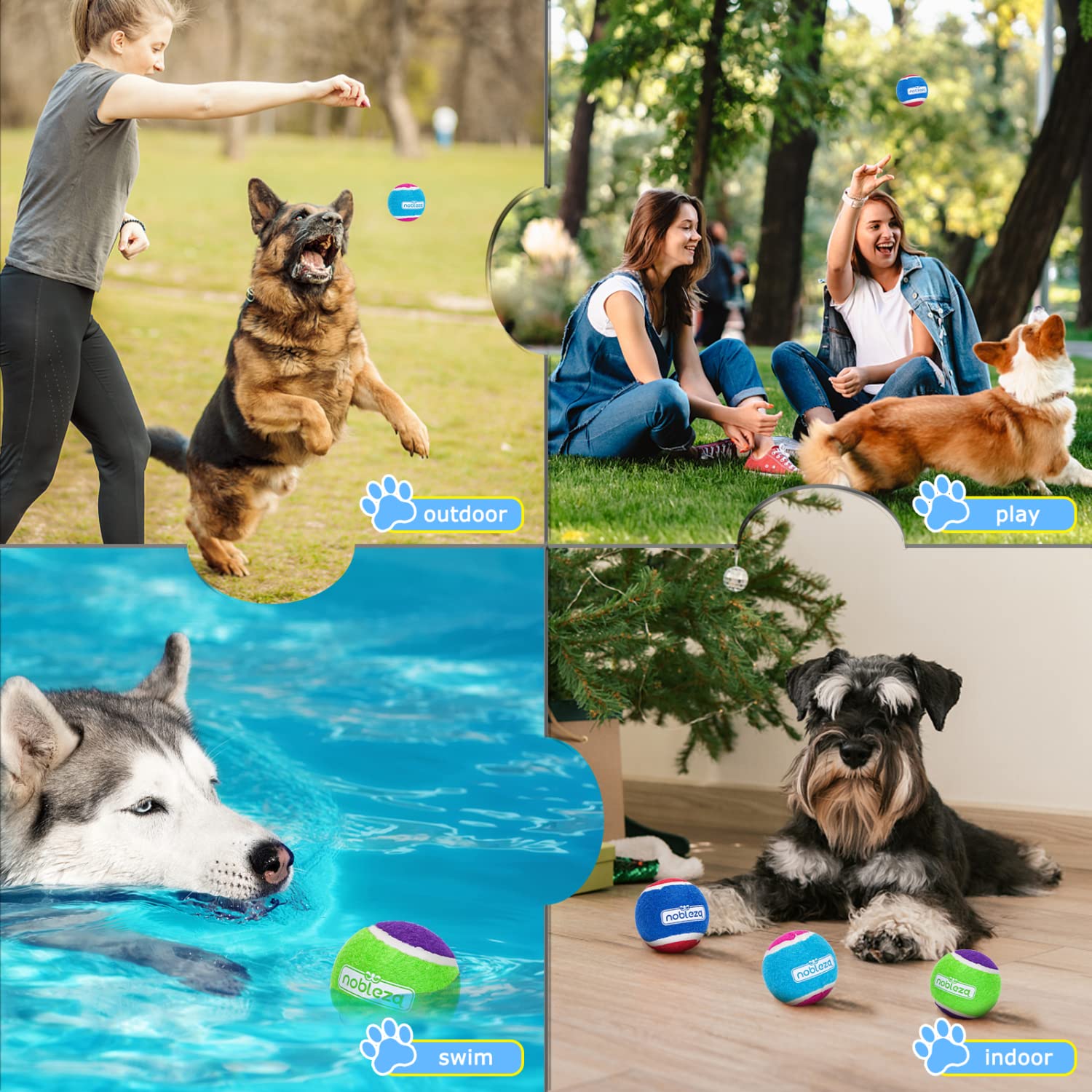 Nobleza 12 Pack Durable Natural Rubber Squeaky Tennis Balls for Dogs - Bouncy, Floatable & Interactive Dog Toys for Fetch, Training & Exercise - Perfect for Small & Medium Dogs (2.5 Inch) - Great for Backyard Play, Pool Fun & Outdoor Adventures