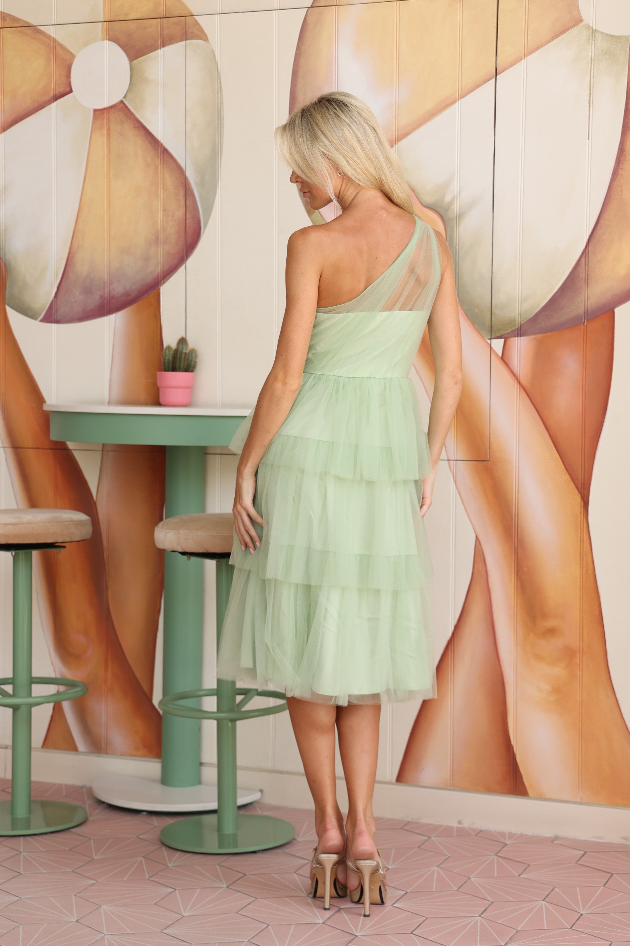 Leyana Elegant One Shoulder Tulle Prom Dress in Sage Green - Perfect for Evening Parties, Weddings & Special Occasions