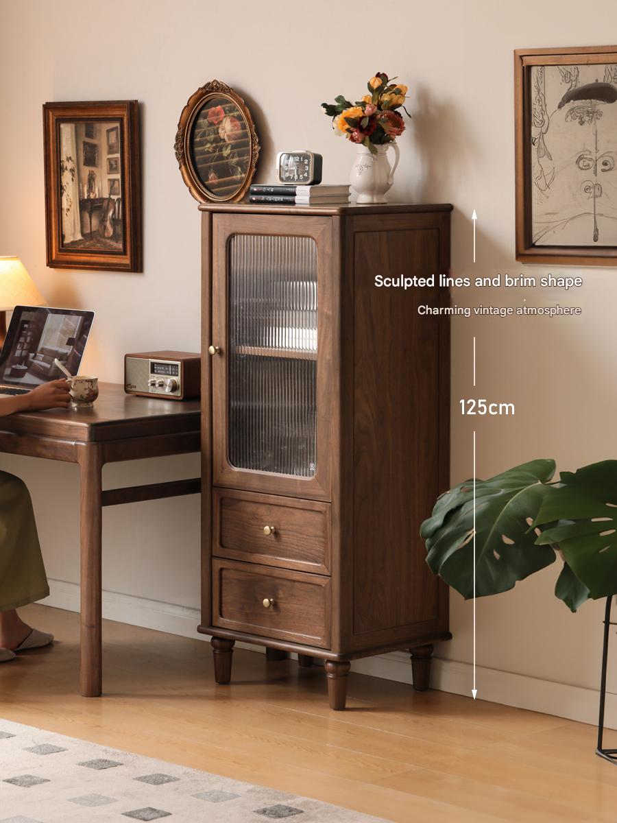 Vintage Poplar Solid Wood Side Cabinet - American Retro Style Nightstand for Bedroom, Living Room & Office Storage