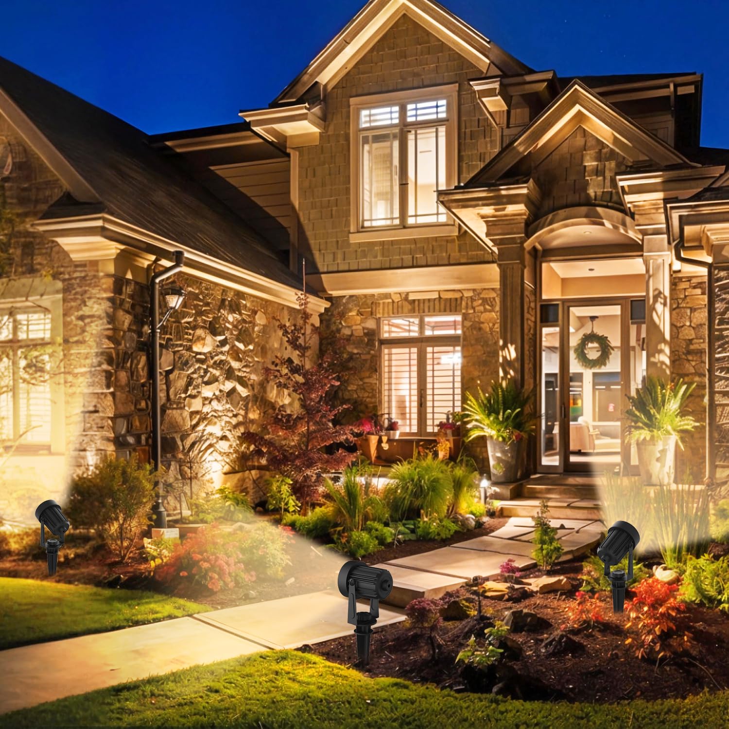 2-in-1 Solar Spotlights Outdoor - IP65 Waterproof Solar Landscape Lighting with 9.8ft Cable, Dusk to Dawn Warm White for Garden, Yard, Path & Tree Decoration | Perfect for Outdoor Security, Pathway Illumination & Landscape Highlighting